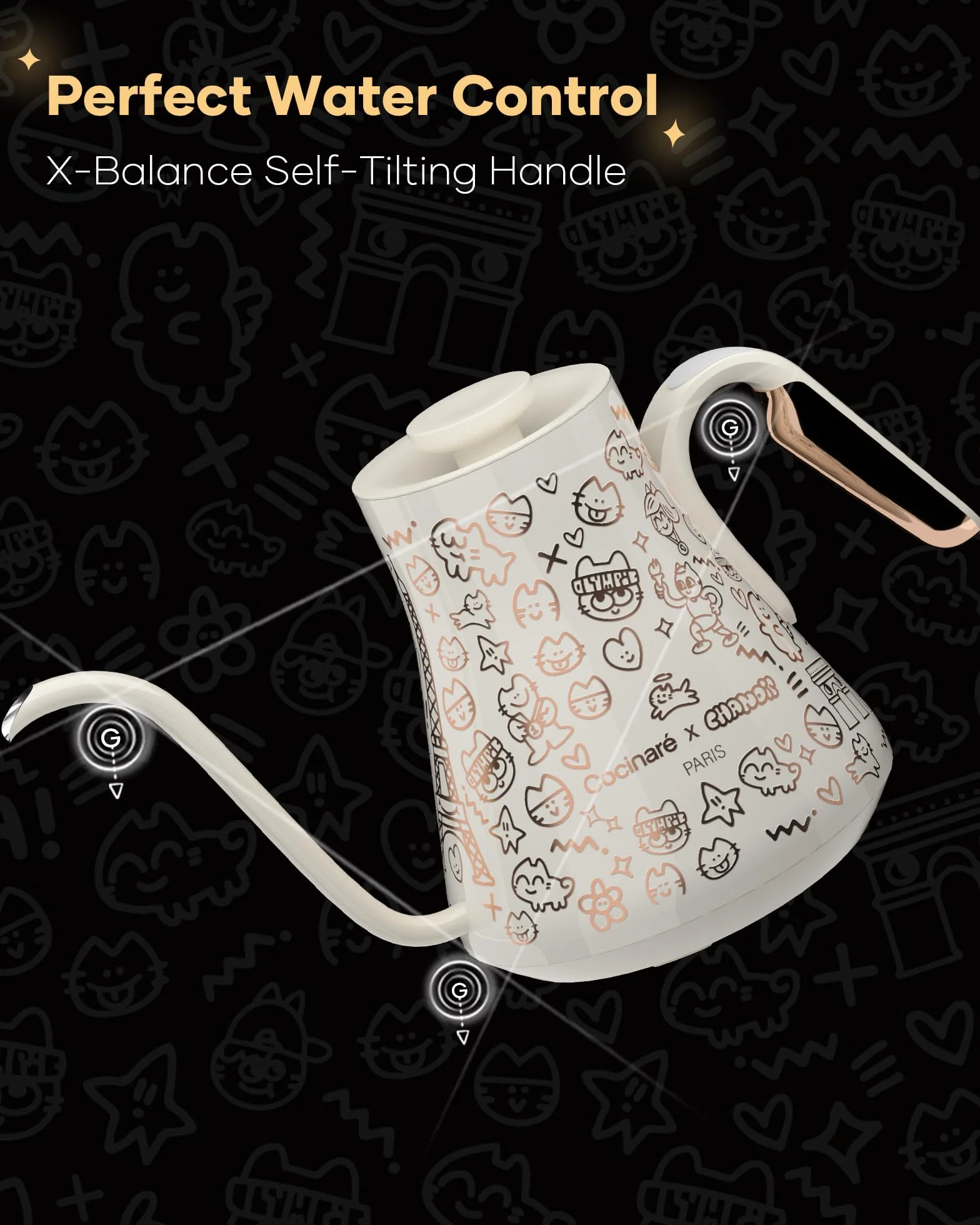 Gooseneck Electric Kettle, ±0.5°F Precision Temperature Control for Pour-over Coffee & Tea, 0.9L, Limited Artist Collaboration