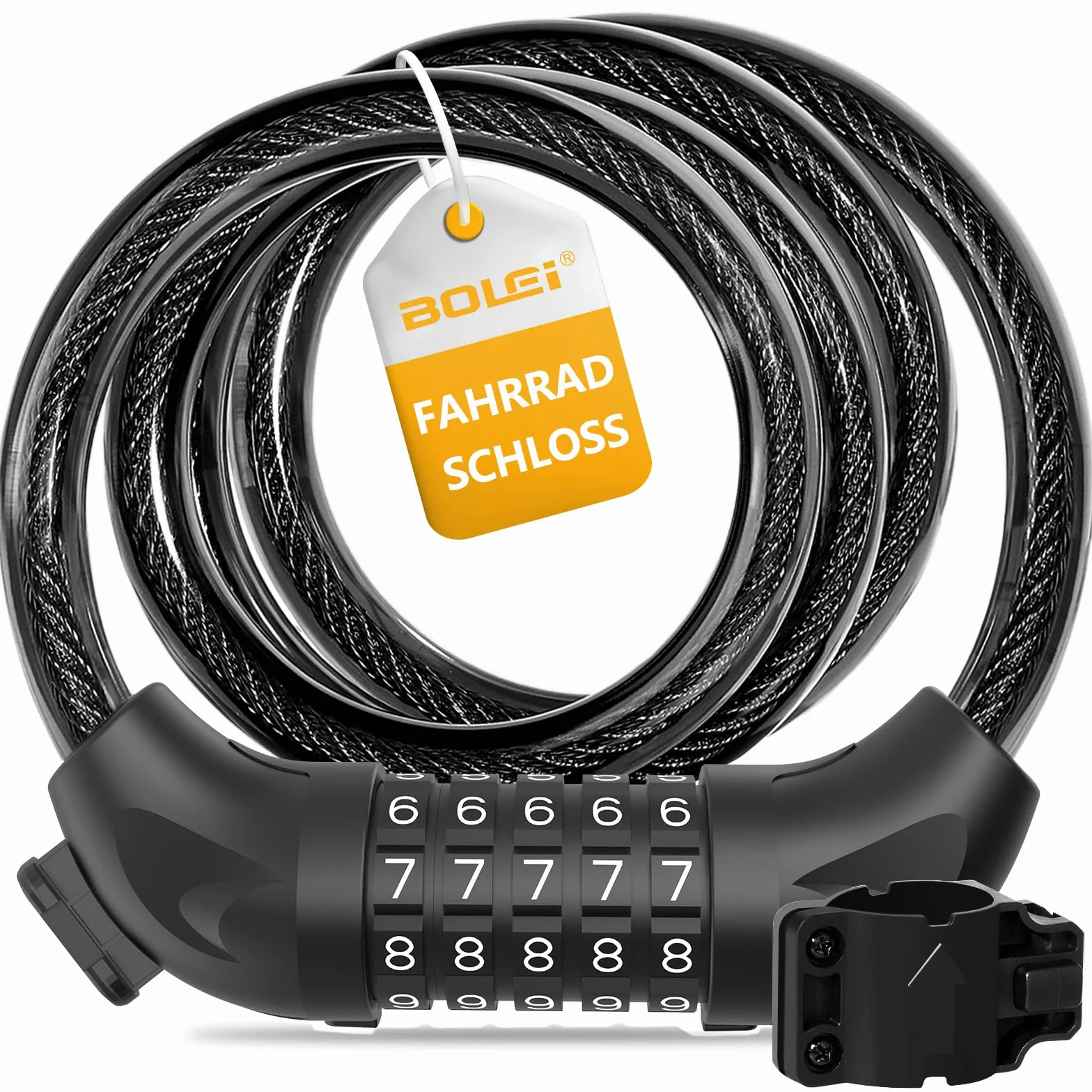 BOLEi Fahrradschloss Zahlenschloss,12 mm Stahlkabel,120 cm Länge | PVC-Beschichtung für Kratz- und Rostbeständigkeit,5-stelliges Passwort,Flexibel und langlebig,geeignet für Fahrrad,E-Bike