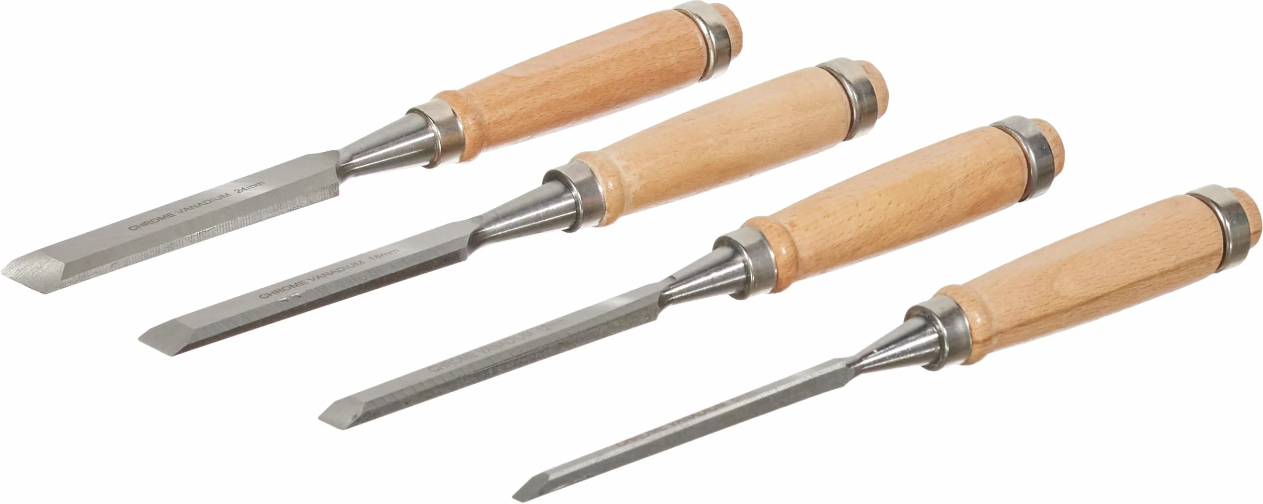 Brüder Mannesmann Stechbeitel-Set 4-tlg., mit Edelstahlklingen und ergonomischen Holzgriffen, professionell für Holzbearbeitung und Schnitzen, Größen 6, 12, 18, 24 mm | M 609