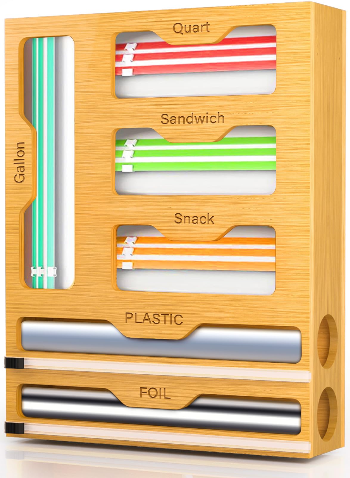 Bamboo Kitchen Wrap and Bag Organizer