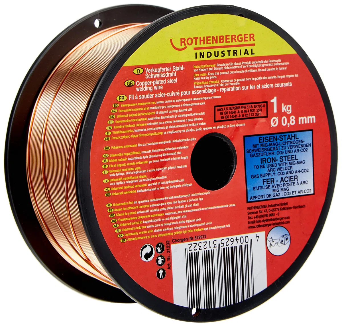 ROTHENBERGER Industrial Drahtelektrode Schweißdraht MIG MAG 0,8mm 1kg | Verkupferter Stahlschweißdraht