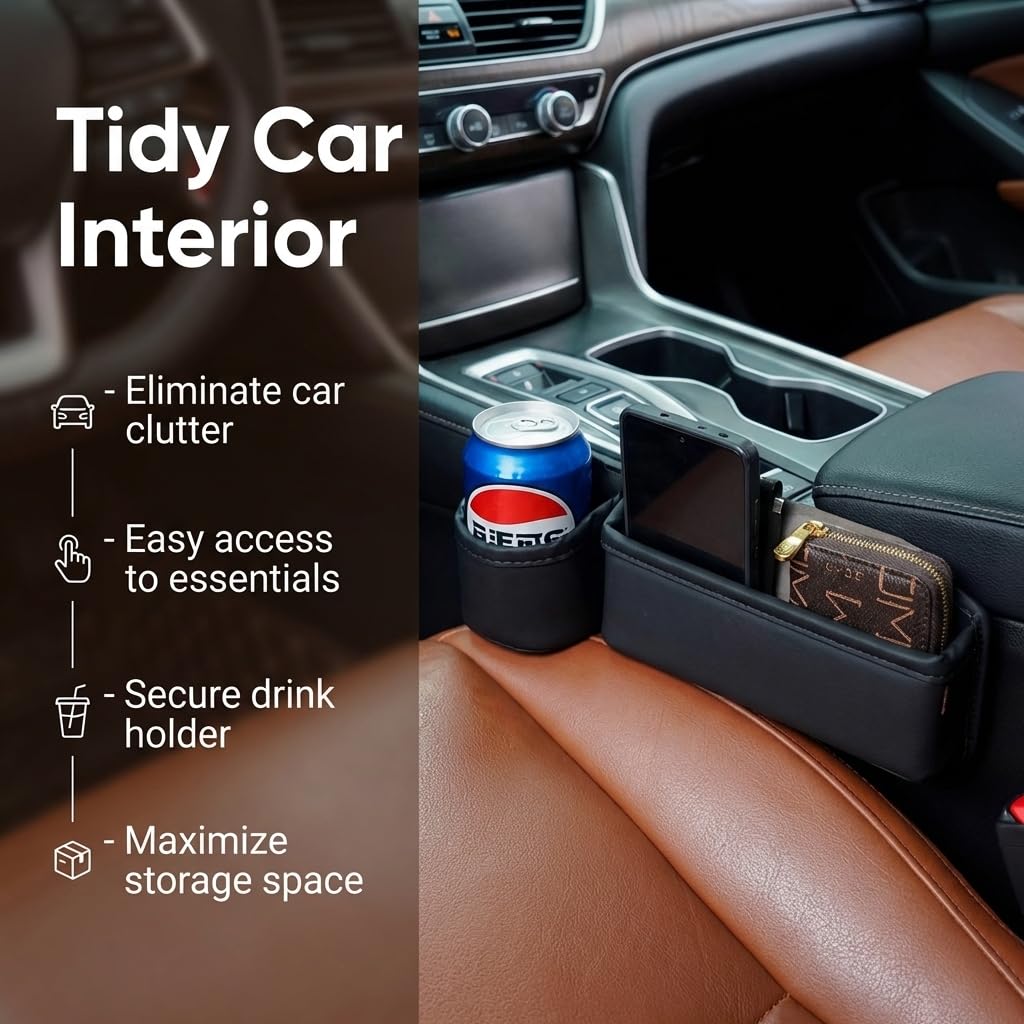 Sleek Car Console Organizer with Cup Holder