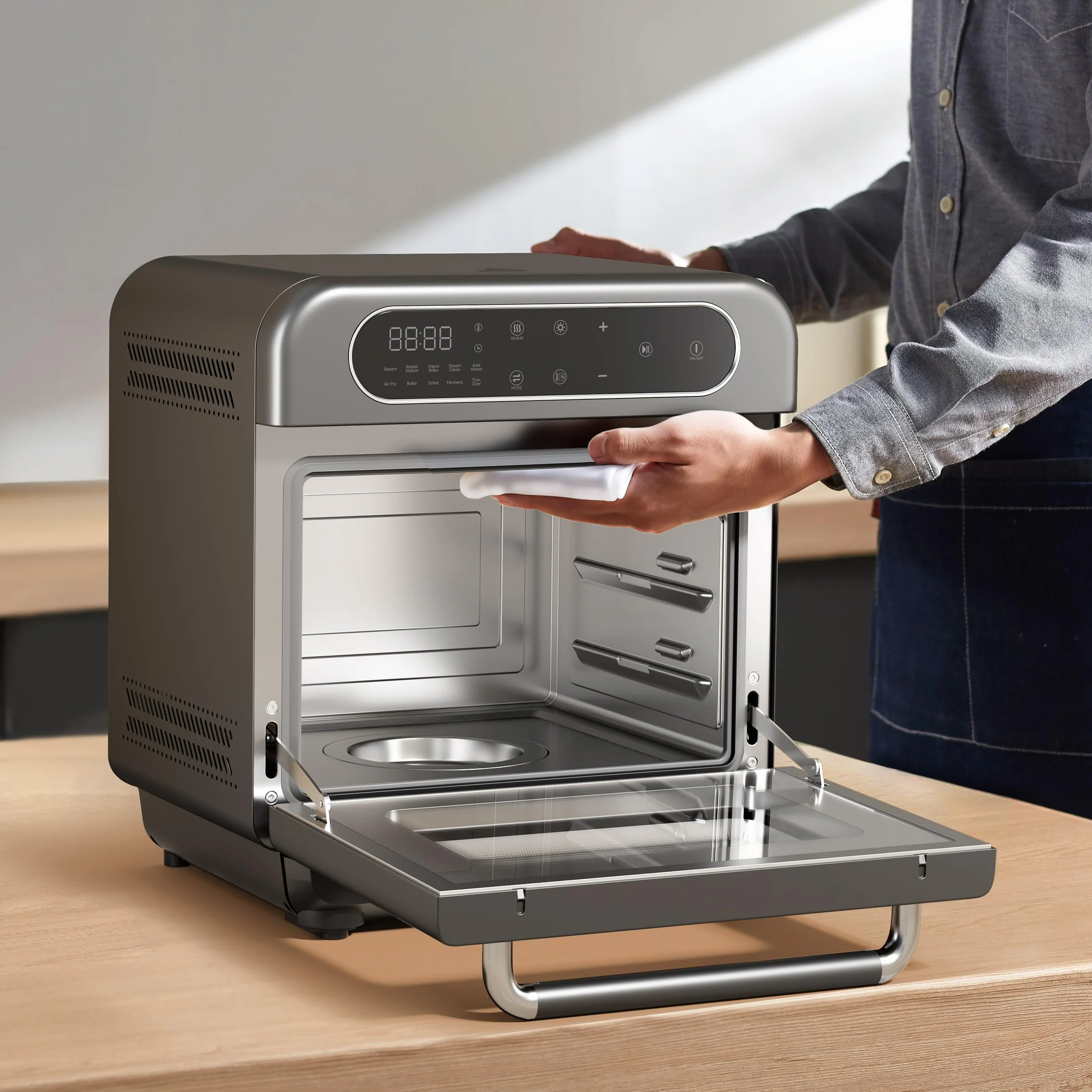 8-in-1 Countertop Steam Oven with Air Fryer, 13QT Mini Toaster Oven | Convection Toaster Oven | Rapid Steam, Steam Bake, Air Fry, Dehydrate & Ferment, 85–430°F, 12-Hour Timer, Steam Clean