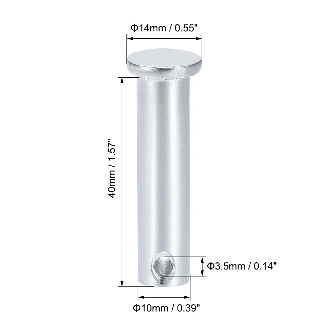 sourcing map 6 Stück Steckbolzen Einloch Gabelkopfstifte Flachkopf, 10mm X 40mm Splintstift Verzinkung Massiver Stahl Lochbolzen