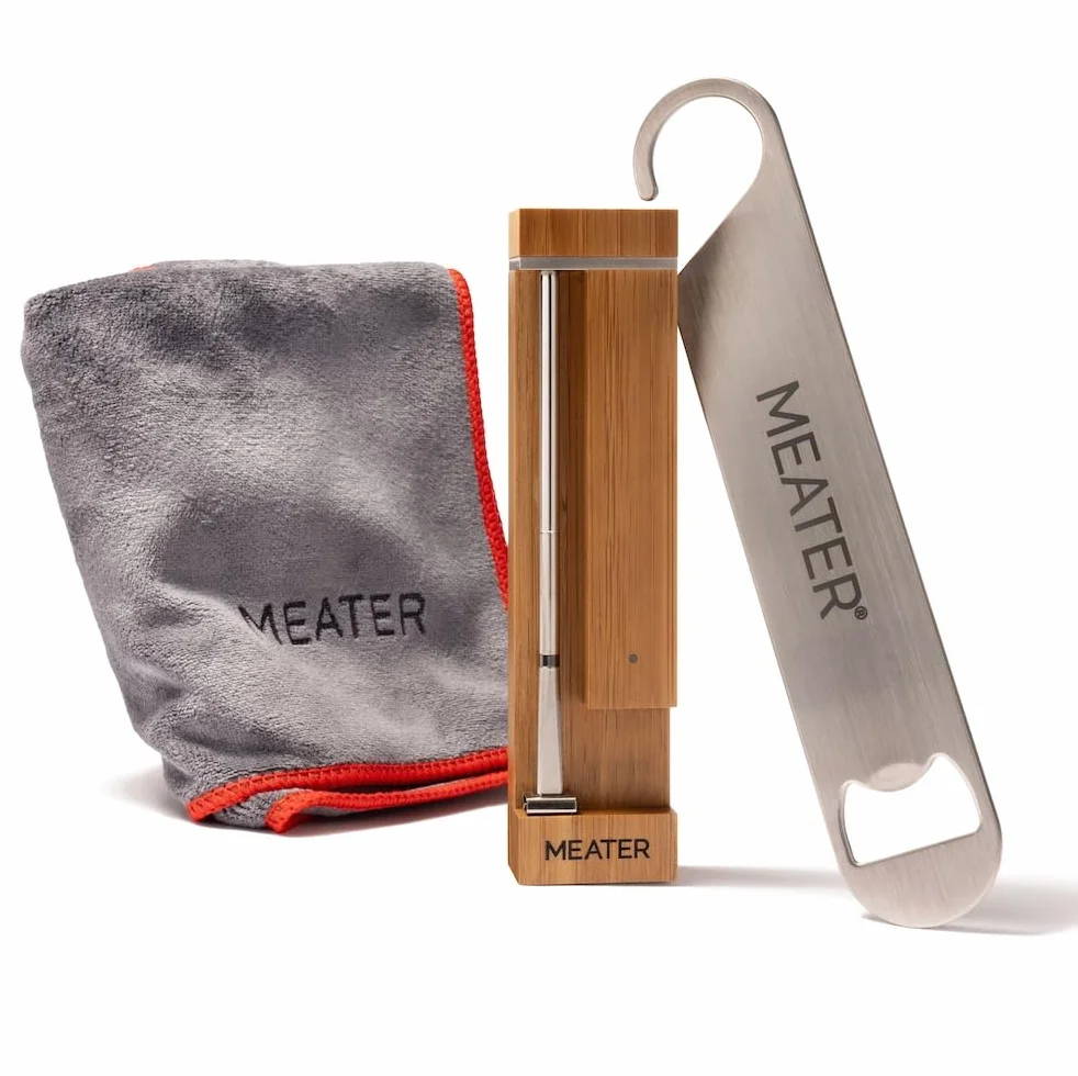 Pro Wireless Thermometer w/Towel & Bar Blade, Brown Sugar, 1000°F | Bluetooth wireless smart thermometer, long range, 1000°F heat resistance. Includes kitchen towel and bar blade bottle opener.