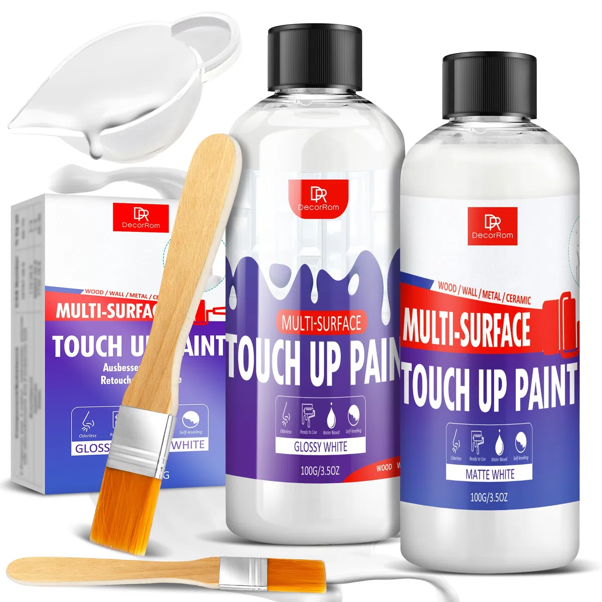 Emaille Reparatur Lack, 200ml Weiß Matt und Glänzend Badewannenlack- Schnell trocknend und Wasserfest, für Dellen abdecken, Fliesenreparatur, Waschbecken, Keramik im Badezimmer, Wände, Böden, Möbel