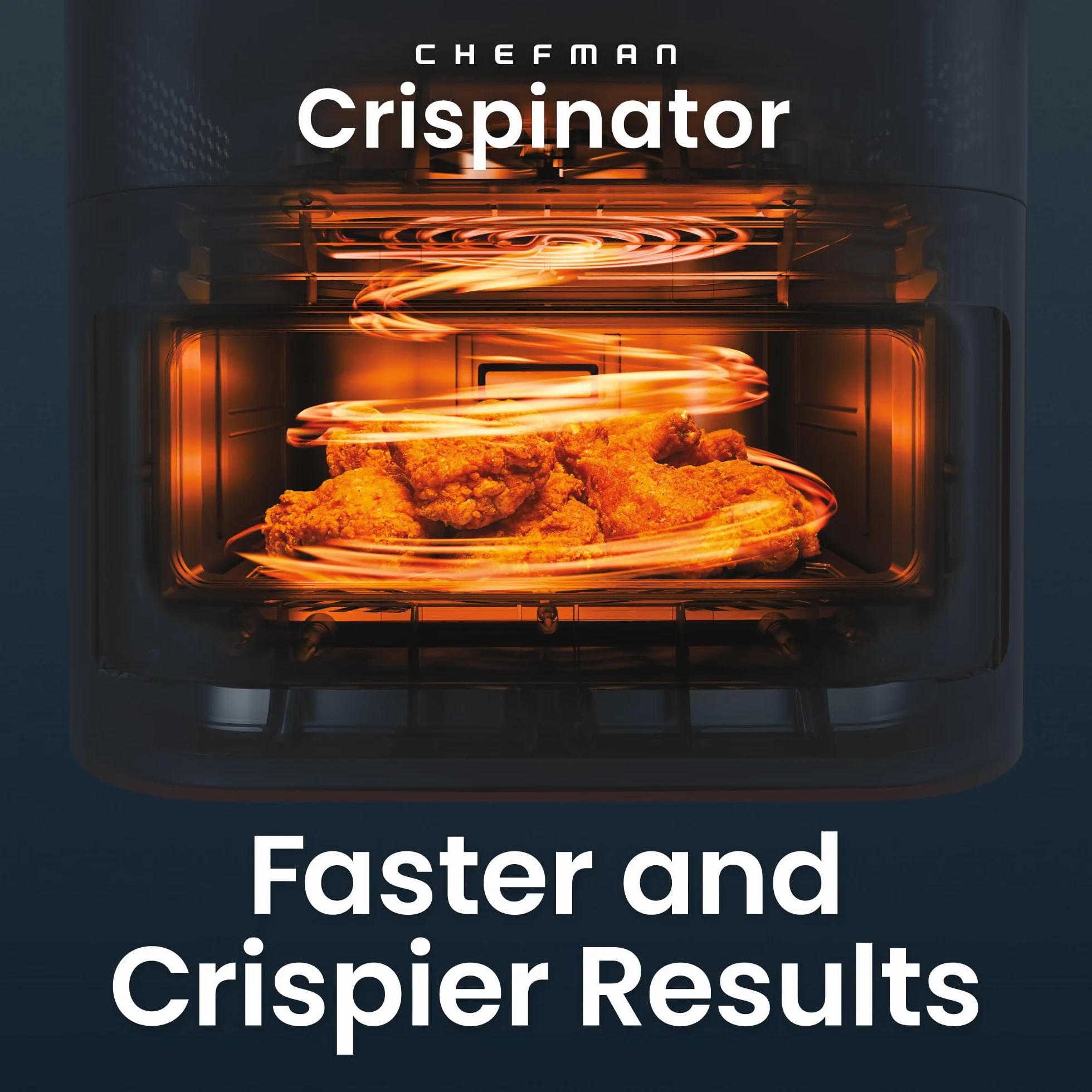Crispinator Air Fryer 6-in-1 with 8 Qt capacity, 450°F Max Temp with TurboFry Pro Technology for Fast and Even Results, Viewing Window, Nonstick Ceramic Basket