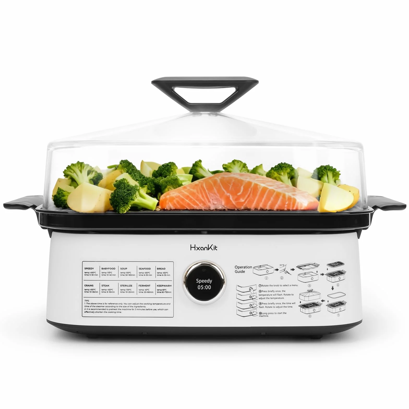 Electric Food Steamer, 450°F Vapor, 10 Presets, Glass Lid 8Qt | 3x Faster, 40% Less Fat & Salt, No Descaling 2+Yrs, Real-Time Temp Display, Auto Shut-Off, No Plastic Contact