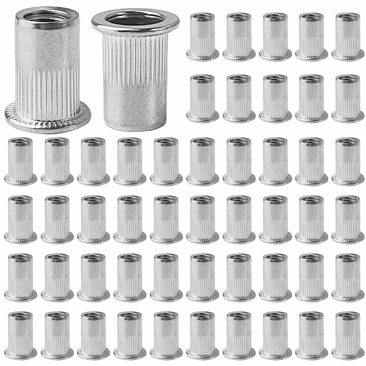 100 Stück Nietmuttern M8, Edelstahl, mit Gerilltem Körper Nietmuttern, Gewindenieten, 10 mm Einpressmuttern, Geeignet für Metall- und Kunststoffplatten (Silber)