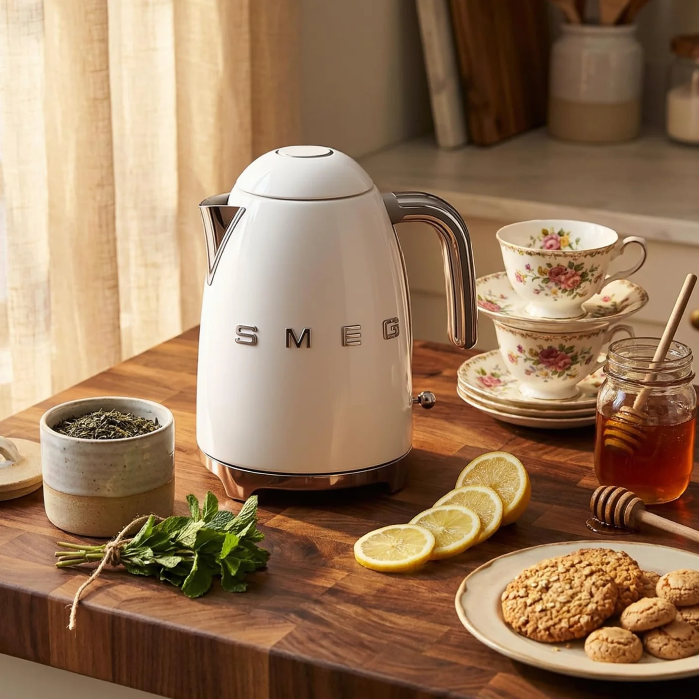 Electric Kettle 1.7L (7 Cup), Retro Hot Water Boiler for Tea & Coffee, Fast Boiling, Auto Shut-Off, Soft Open Lid, 360° Swivel Base Countertop Kettle – White
