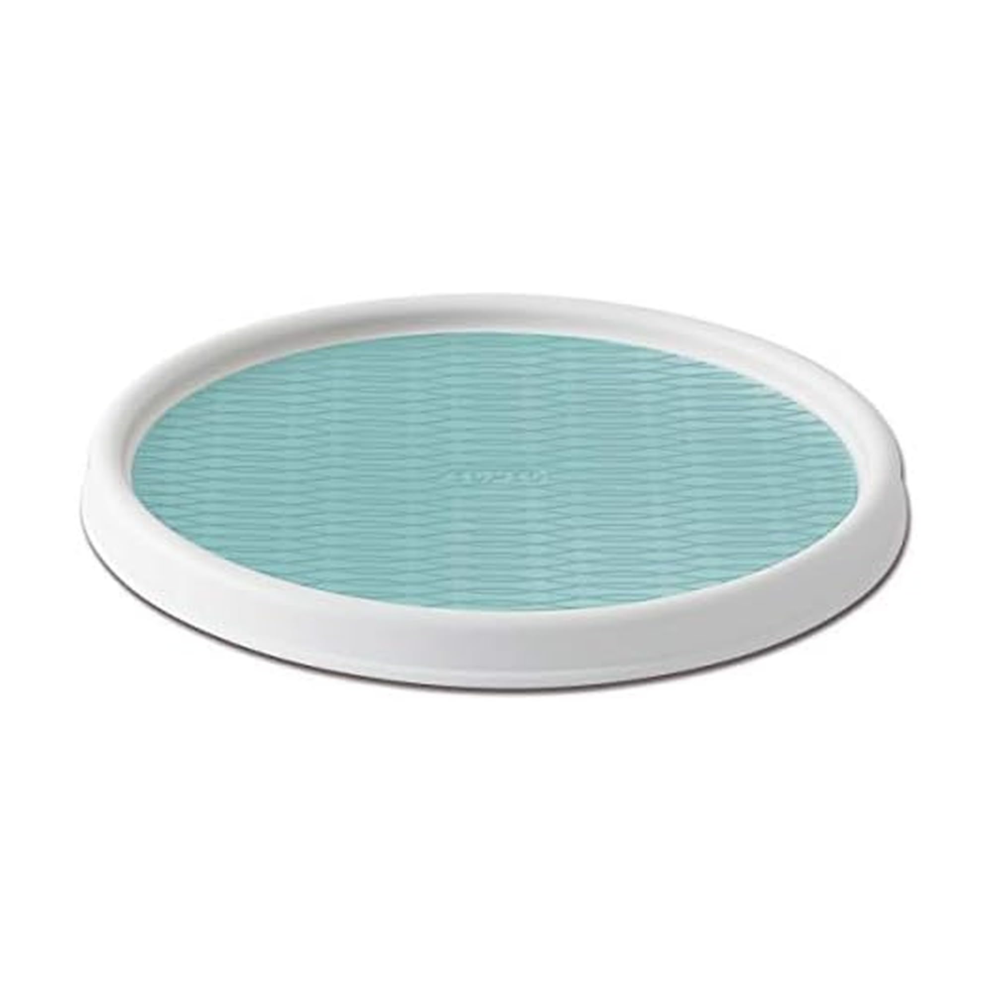 Elevated 12-Inch Rotating Storage Turntable, White & Aqua