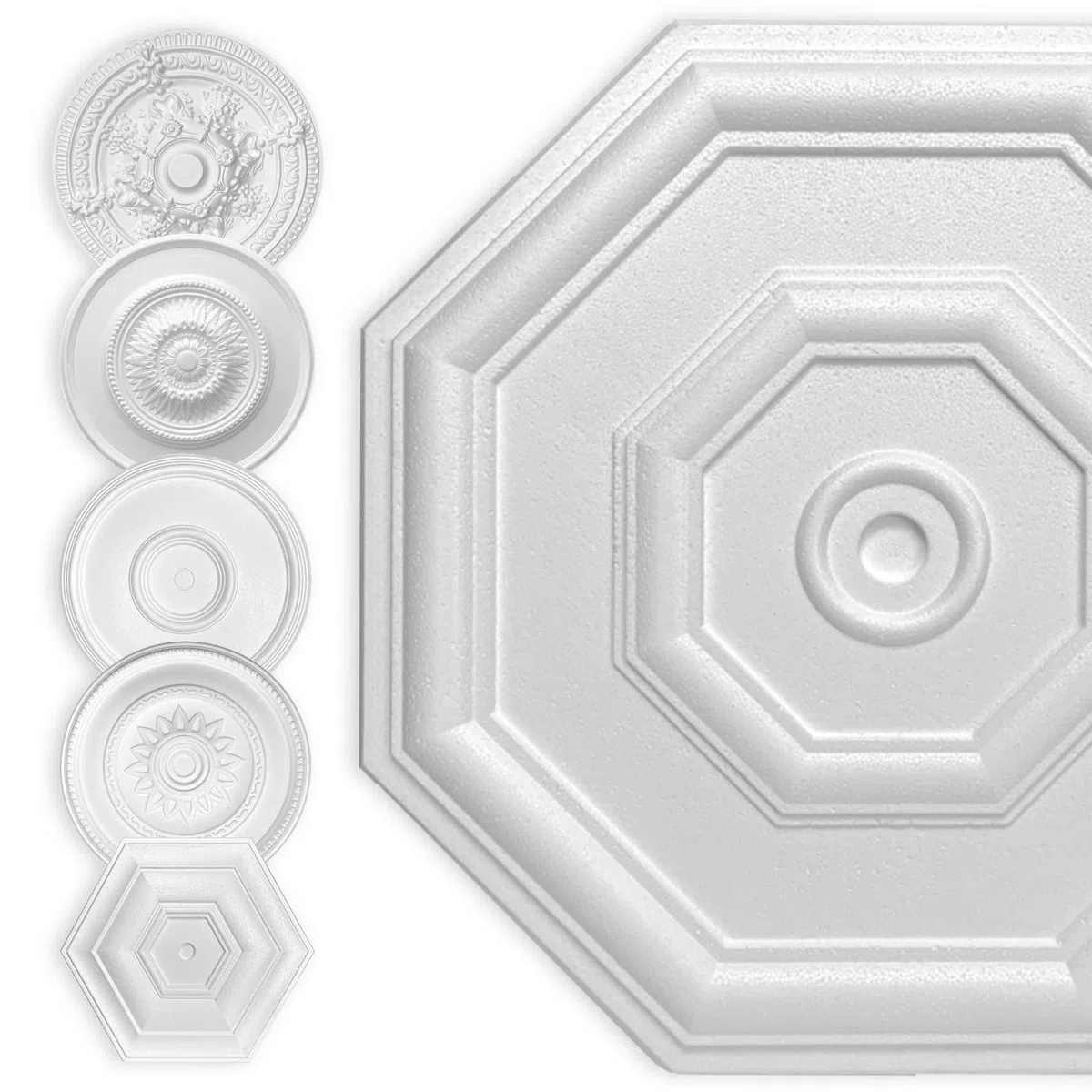 HEXIM Stuckrosette Styropor EPS weiß, Deckenrosette rund & eckig, Innendekor für Decke & Wand, Steckrosette Verzierung Decke Ornamente Wohnzimmer Dekorbau (50x50 cm Achteck)