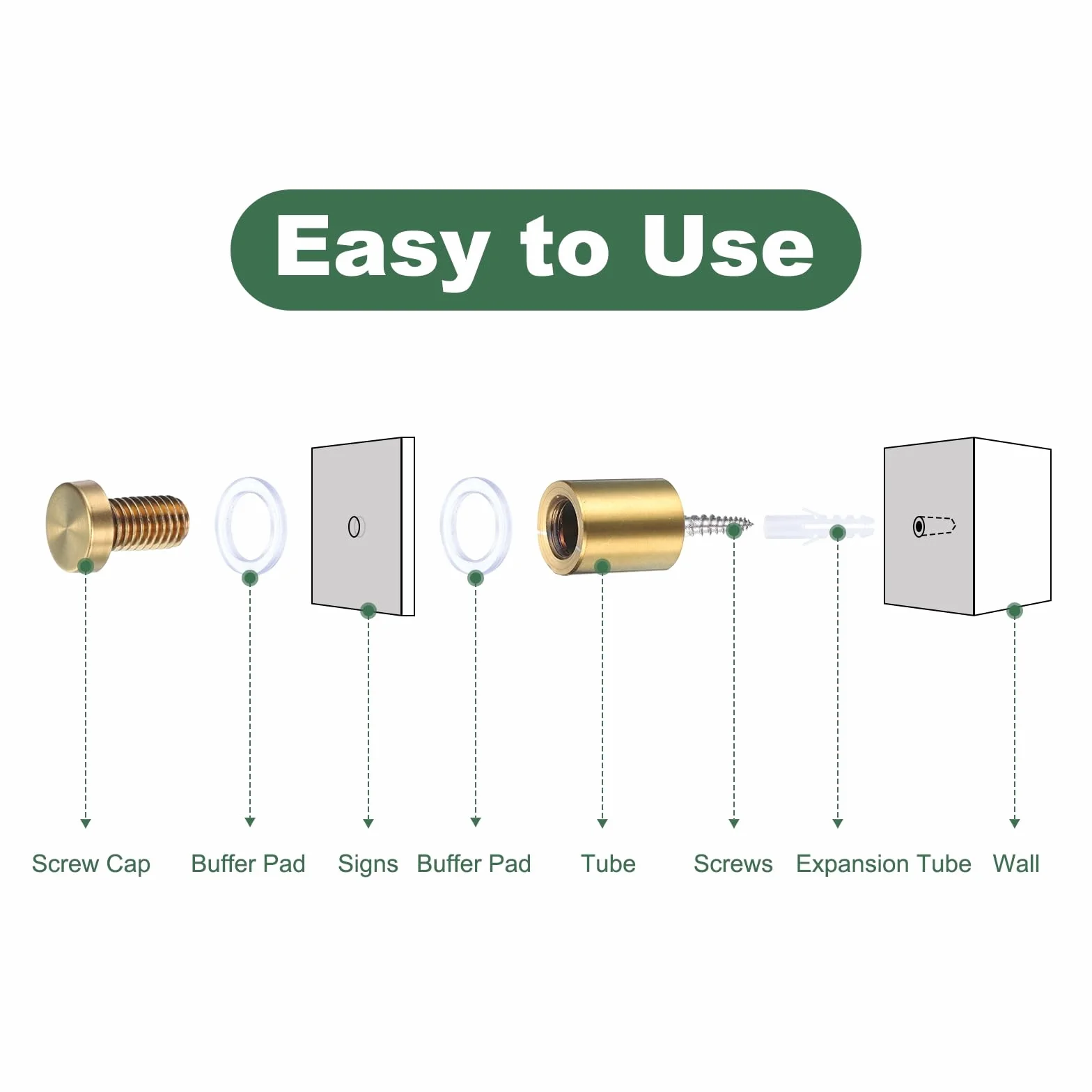 QUARKZMAN 12 Stk. 1/2" x 1" Abstandsschrauben aus Edelstahl Wandhalterung Schild Montage-Hardware-Set mit 14 Stk. Schrauben zum Aufhängen von Acrylglas-Schildern Werbetafeln, Weiß