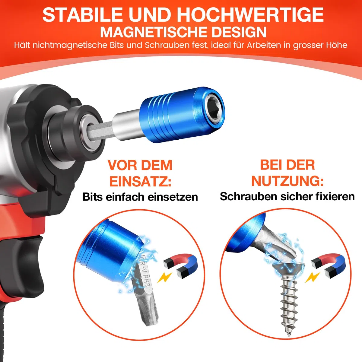 2 Stücke Magnetischer Schnellwechsel-Impact-Bithalter, 2,5-Zoll bit halter für 1/4-Zoll-Sechskantschaft, Ideal für Schraubendreherbits, Muttern, Bohrer und Steckschlüsseladapter