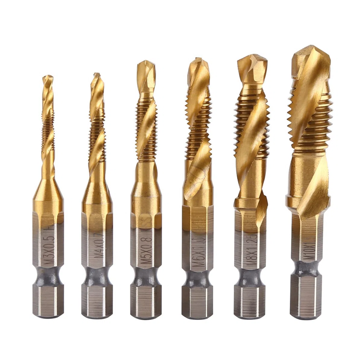 Dioche Metrisches Schnellarbeitsstahl-Gewindebohrer- und Bohrer-Set, Beschichtetes M3 Bis M10-Sechskantschaft-Spiralnut-Gewindeschneidwerkzeug für die Maschinelle Metallbearbeitung,