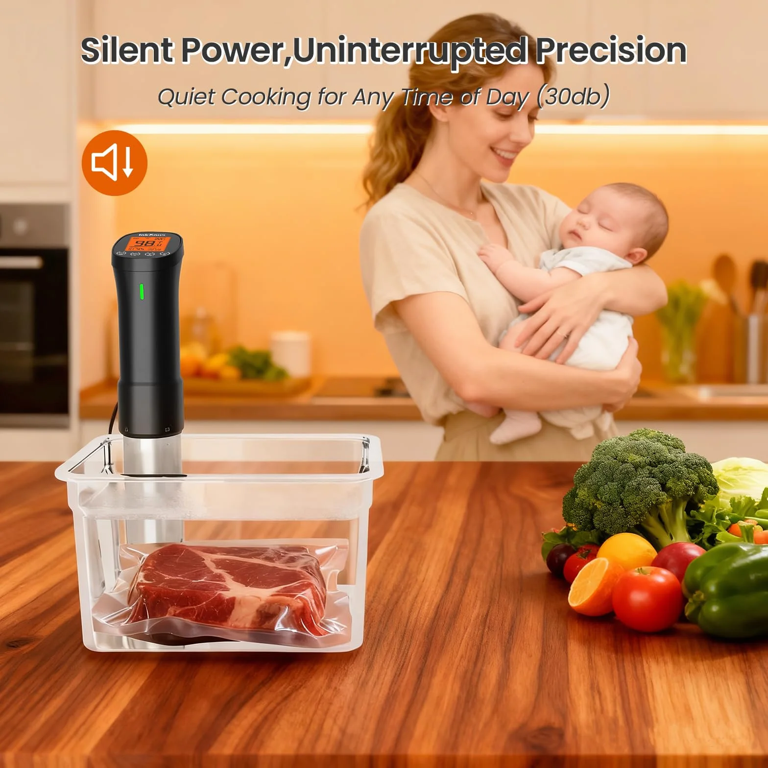 WiFi Sous Vide Cooker 2.4G, 1000W, APP Control, 1°F Accuracy | Sous Vide Machine ISSV-200-W with 18 Preset Recipes, 100-Hour Timer, Temperature Calibration&Alarm, Ultra-Quiet Fast Heating
