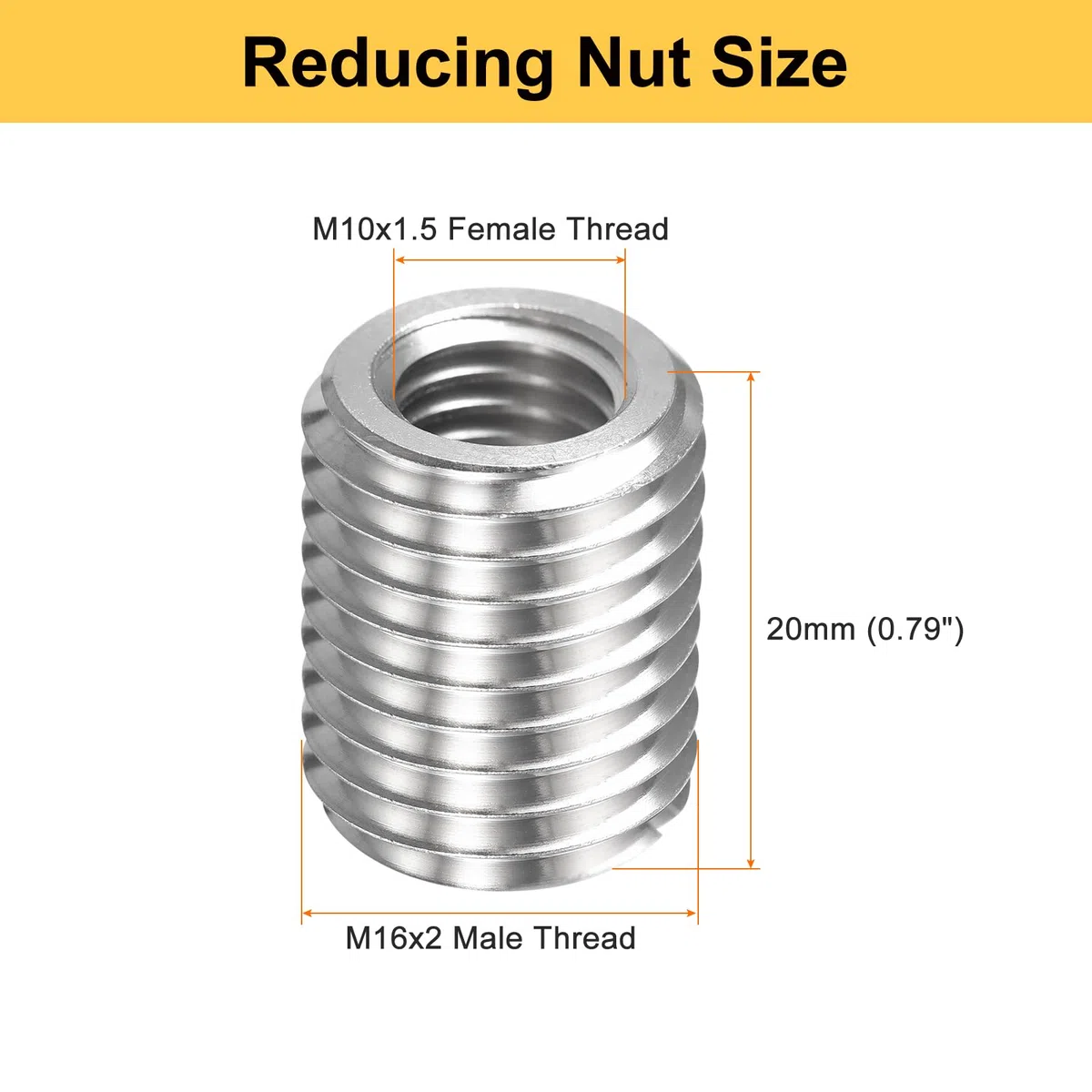 QUARKZMAN 6 Stk Gewindeeinsatz M16 auf M10 x 20mm Edelstahl Einschraubmutter Reduziergewinde Metrische Selbstschneidende Gewindehülse Gewindeadapter für Möbel Reparatur DIY Mechanikbauteile