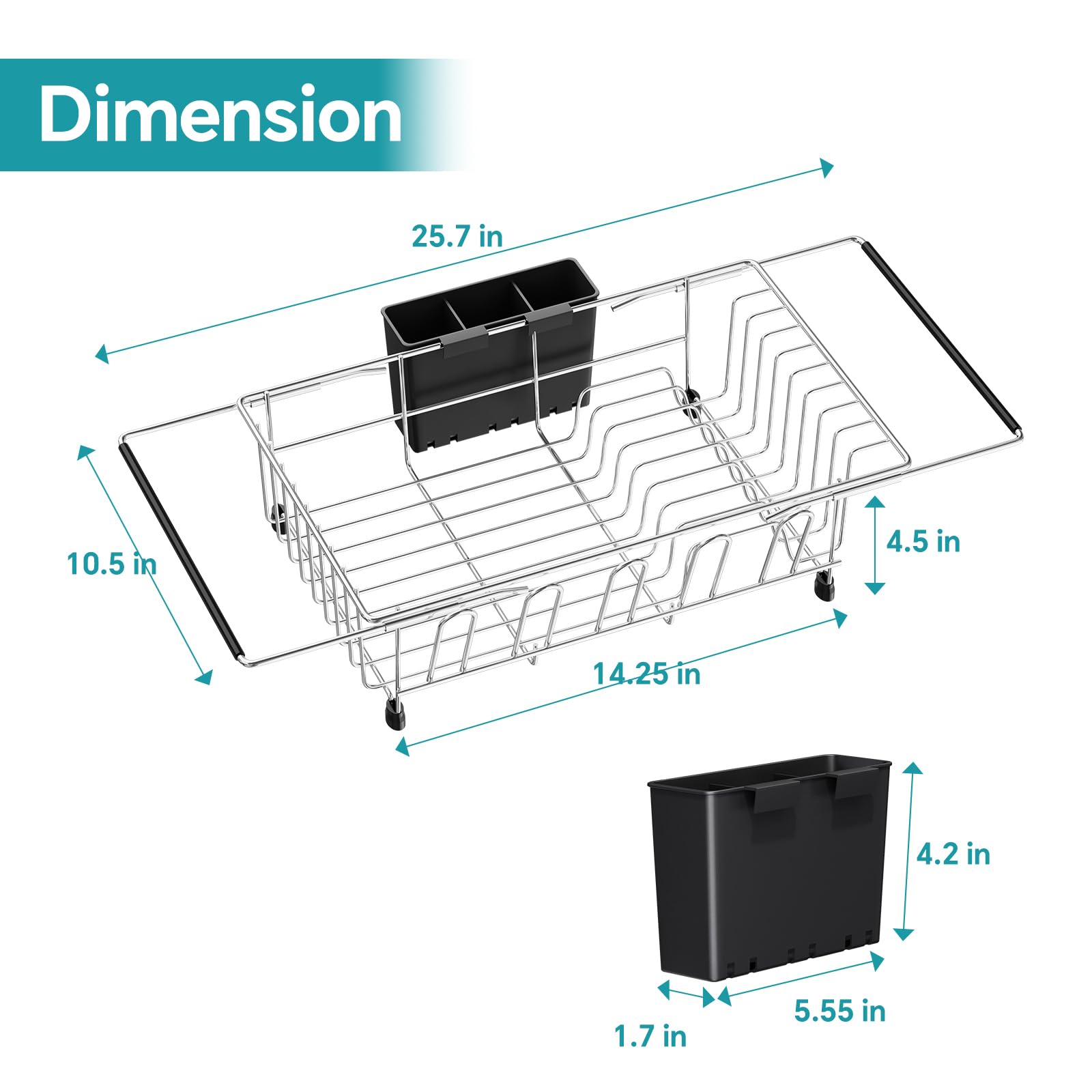 Expandable In-Sink Drying Rack with Utensil Caddy