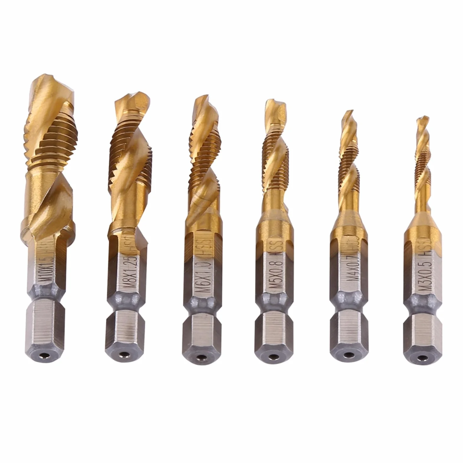 Dioche Metrisches Schnellarbeitsstahl-Gewindebohrer- und Bohrer-Set, Beschichtetes M3 Bis M10-Sechskantschaft-Spiralnut-Gewindeschneidwerkzeug für die Maschinelle Metallbearbeitung,
