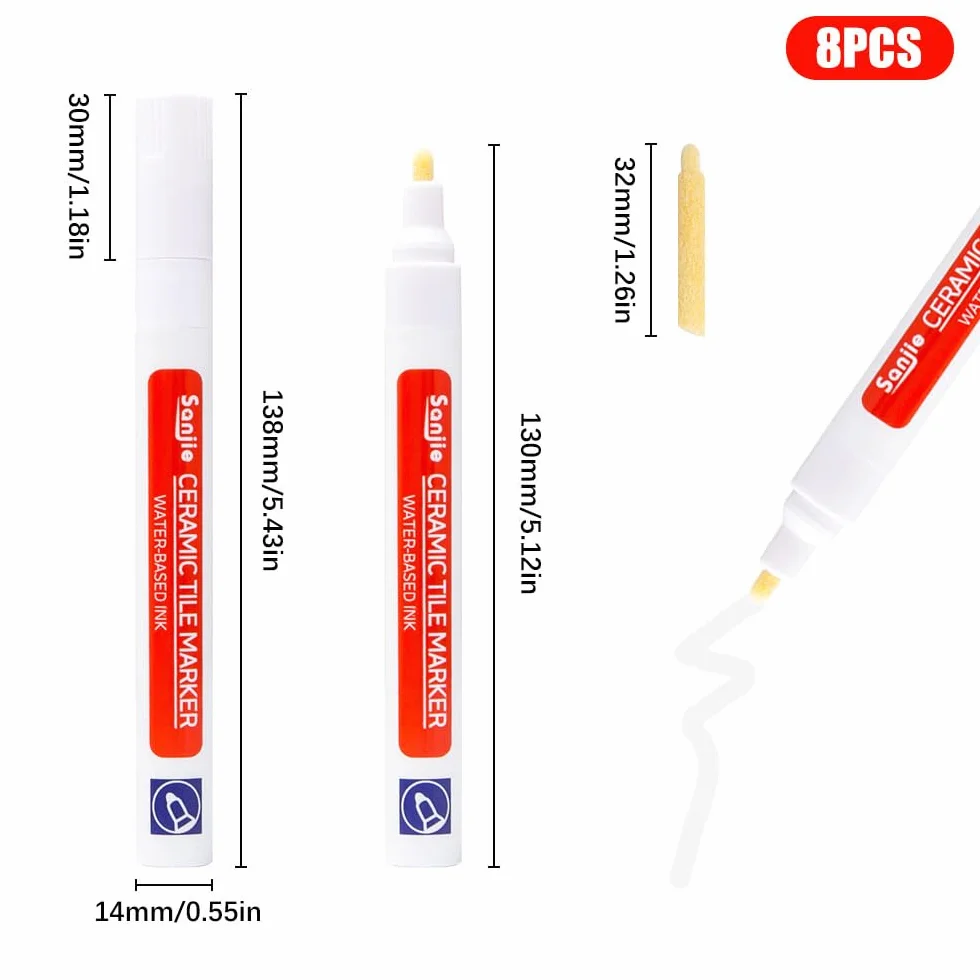 8 Stück Fugenstift Weiß Fugen Reparatur Stift Fugenweißstift mit Ersatzspitze Fliesen Fugenstift Weiß Fliesenreparaturstift zum Fugenmörtel Restaurierung für Badezimmer,Küche,Veranda