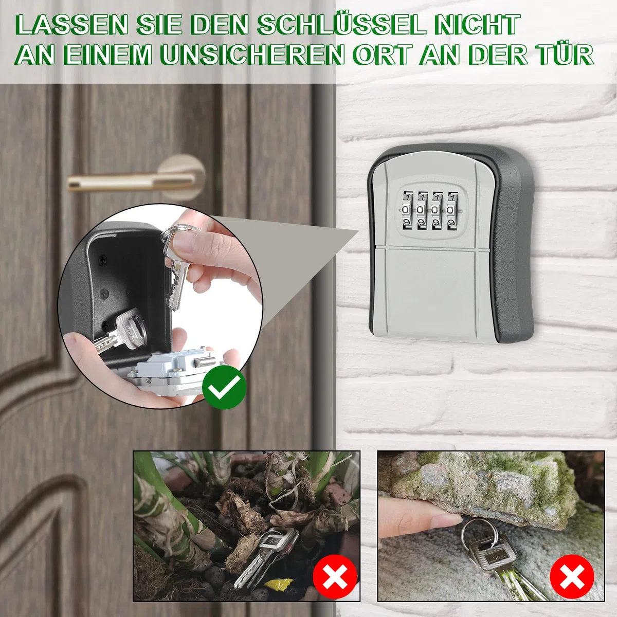 Diyife Schlüsseltresor mit 4-stelligem Zahlencode, [Wasserdichte ] Hochleistungs Kombinationsschlüssel Safe Speicher Verschluss Kasten für Haus, Garagen, Schule Ersatz Haus Schlüssel (Wandmontage)