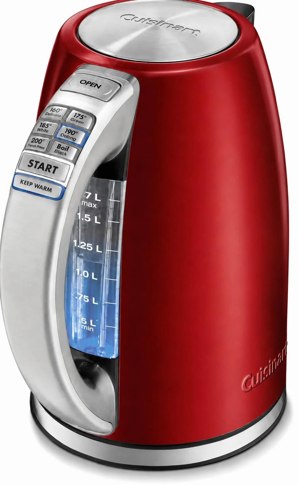 Cuisinart PerfecTemp 1.7-Liter Electric Kettle, Cordless Electric Tea Kettle, 1500W for Fast Heat-Up, 6 Preset Temperatures, 30-Minute Keep Warm, Stay Cool Nonslip Handle, Red Stainless
