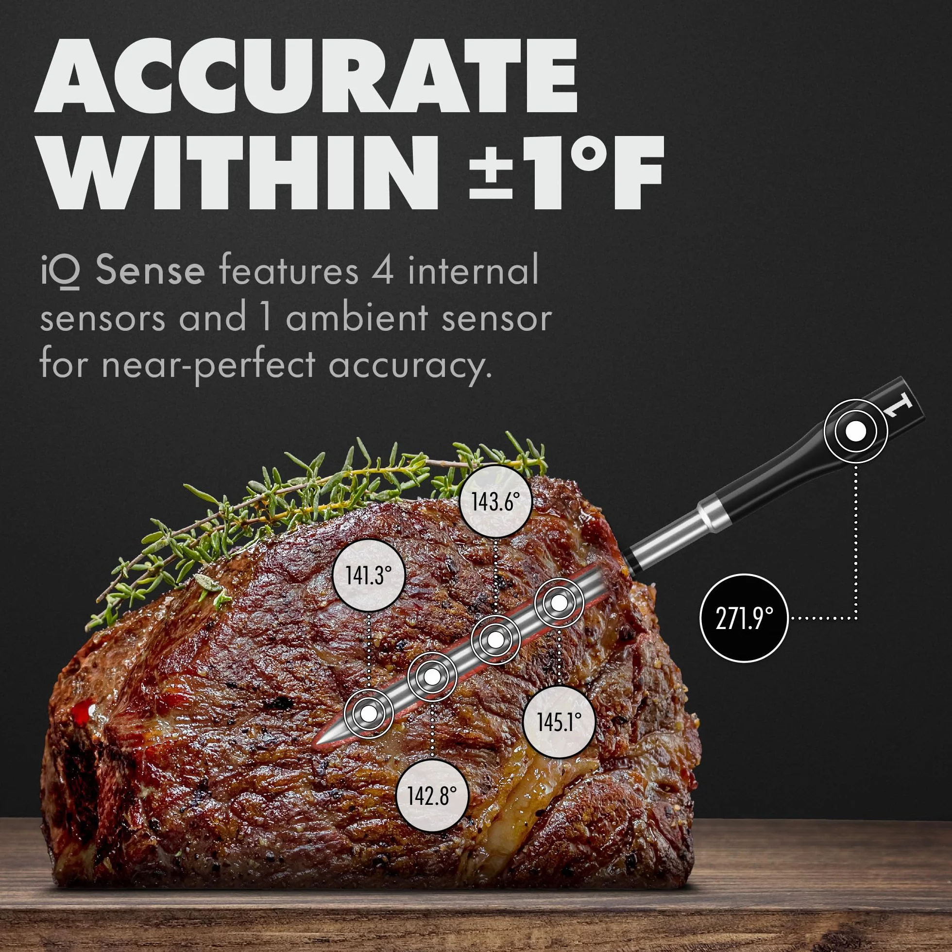 Smart Wireless Meat Thermometer | Ultra-Thin Probe | WiFi Unlimited Range | 1000°F Heat Safe | 5 Sensors | BBQ, Grill, Oven, Smoker, Air Fryer | Gen3