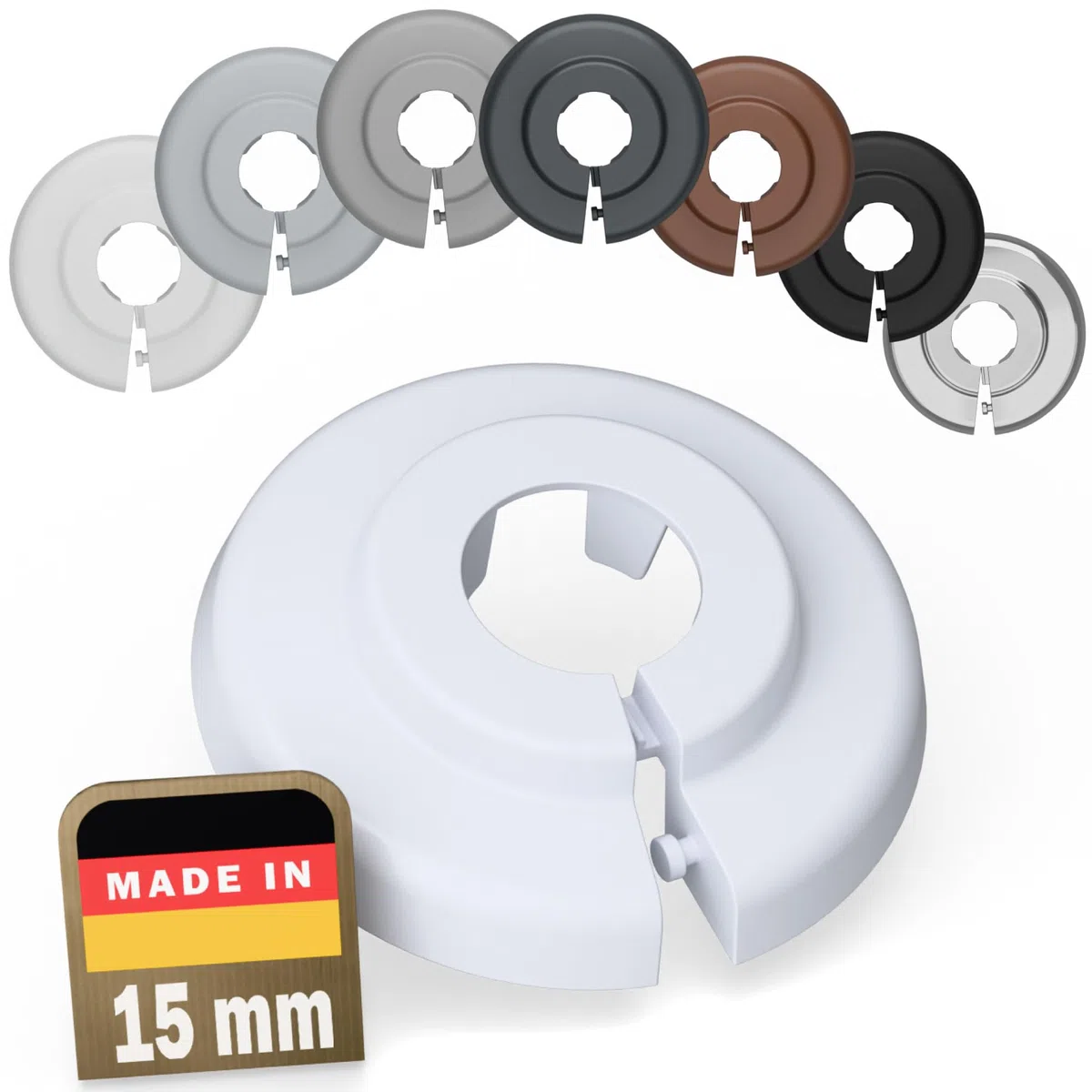 FUX 10 St. Heizungsrohr Rosette 15mm Abdeckung Verkleidung - Einzelrosetten Weiß für Heizkörperrohre