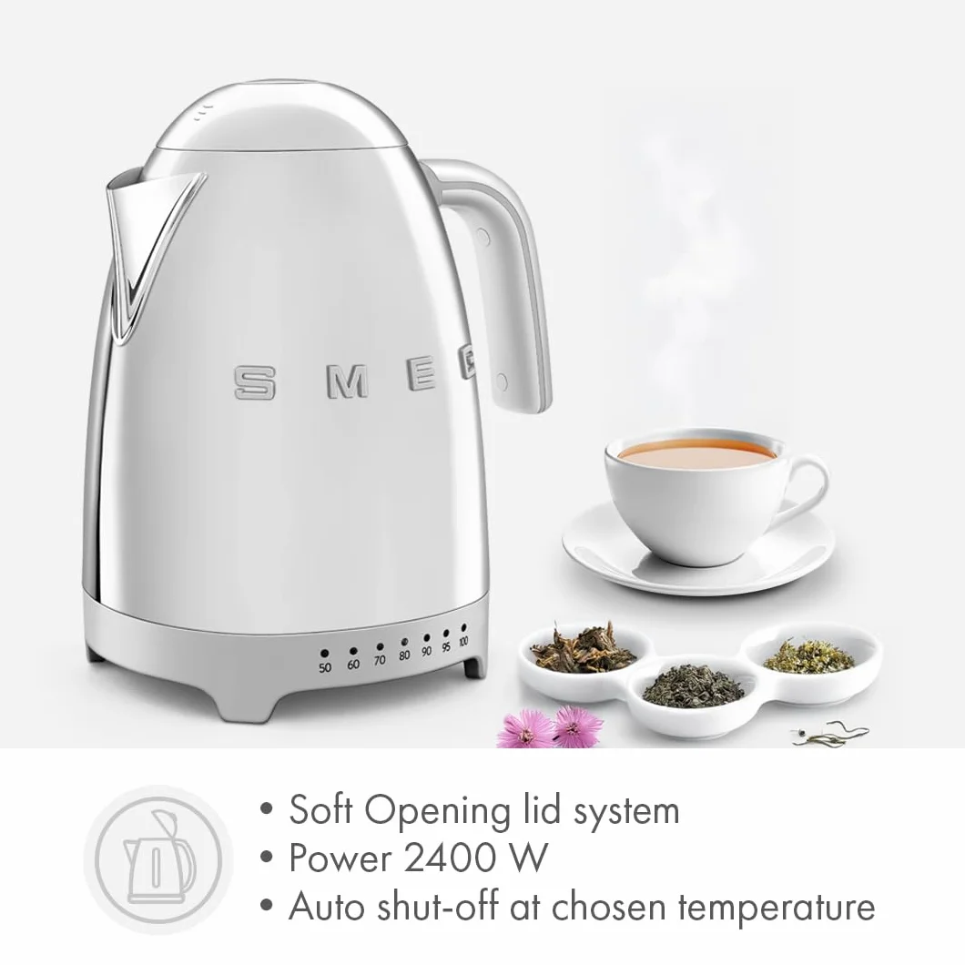 Variable Temperature Electric Kettle 1.7L (7 Cup), Stainless Steel Tea & Coffee Kettle, Fast Boil, Adjustable Temp 122°F–212°F, Keep Warm, Auto Shut-Off, 360° Base, Retro Style-Silver