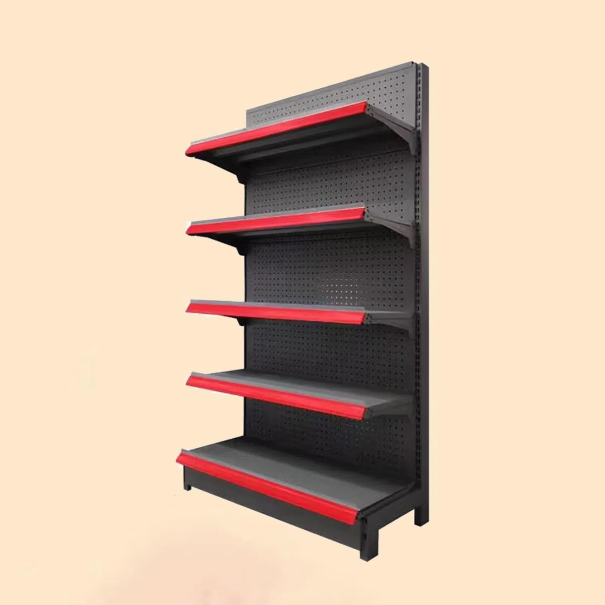 Gondelregal mit 5 Ebenen, einseitig, schwarz, für Supermärkte, Lebensmittelgeschäfte, Likör- und Lebensmittelgeschäfte, Wandmontage, Aufbewahrungslösung (90 x 43 x 135 cm)