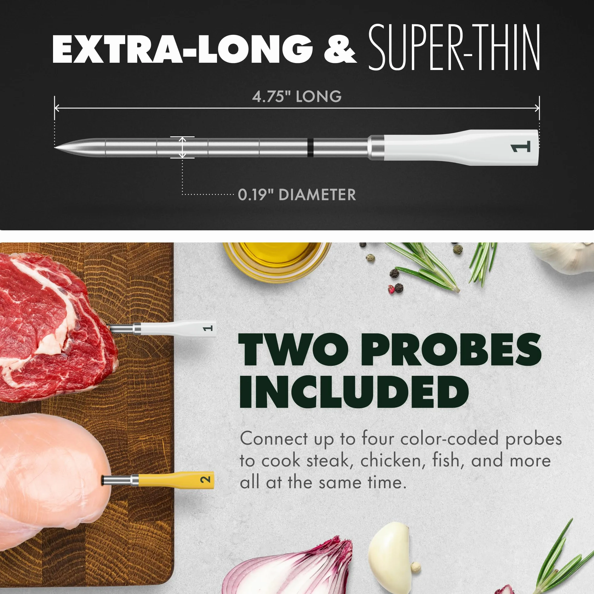 Smart Wireless Meat Thermometer | 2 Ultra-Thin Probes | WiFi Unlimited Range | 1000°F Heat Safe | 5 Sensors | BBQ, Grill, Oven, Smoker, Air Fryer | Gen3