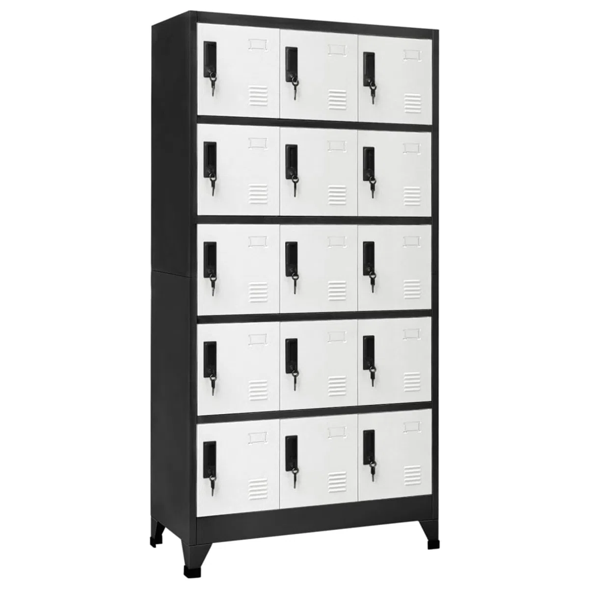 BAZZI Spind Schrank 15 Fächer Metallschrank abschließbar Schließfachschrank Wertfachschrank Aktenschrank Metallspind Putzmittelschrank Stahlschrank-Anthrazit und Weiß-Mit 15 Schließfächern