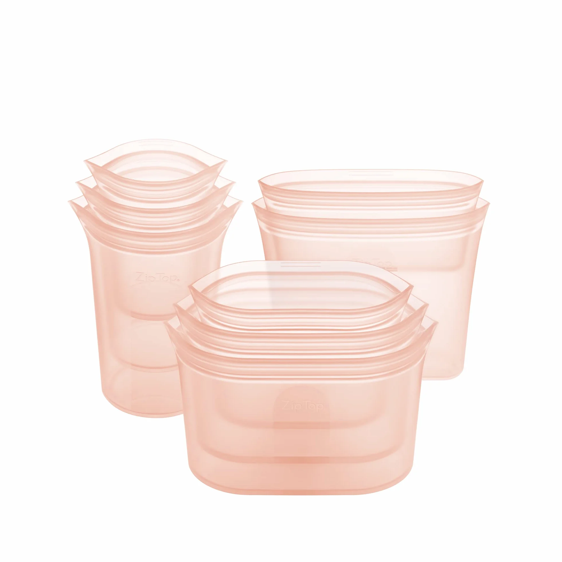 Zip Top Reusable Food Storage Containers Full Set of 8 Peach – Platinum Silicone Cups, Dishes & Bags – Microwave, Dishwasher & Freezer Safe – Made in USA, BPA-Free