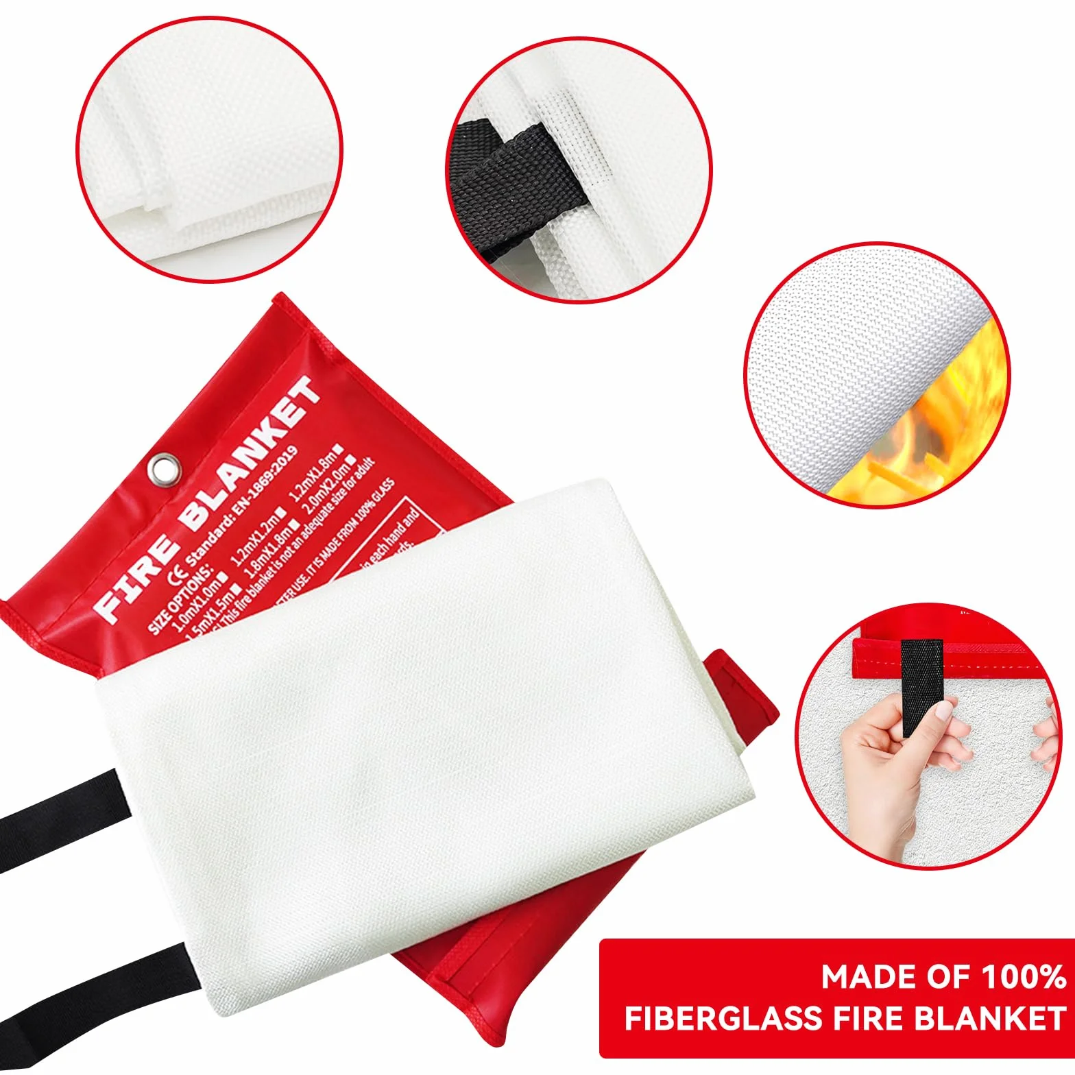 2 Stück Feuerlöschdecke 1x1m, Löschdecke Küche Feuerdecke für Notfälle, Glasfaser Brandschutzdecke EN Norm Zertifiziert Fire Blanket Notfalldecke für Zuhause Auto, Flammschutzmittel (2, 1x1m)
