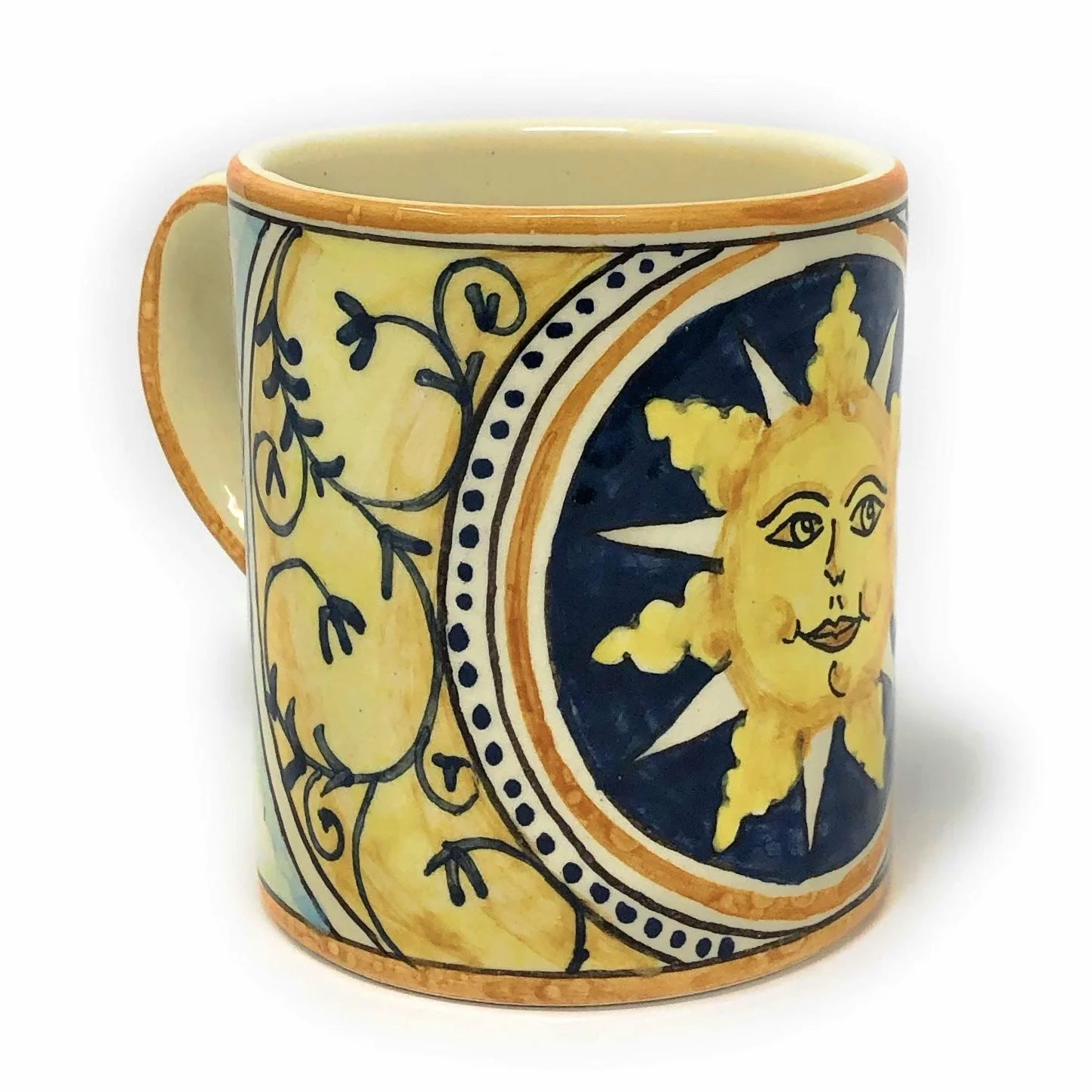 CERAMICHE D'ARTE PARRINI - Italian Ceramic Art Pottery Mug Cup Decorated Sun Hand Painted Made in ITALY Tuscan