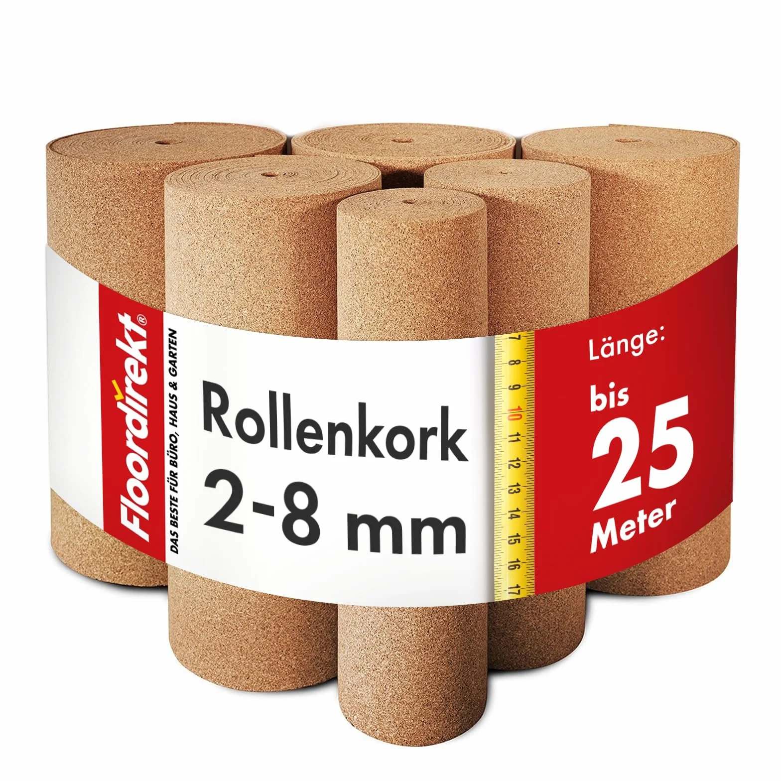 Floordirekt Rollenkork 100 x 100 cm, 2 mm - Natürliche Dämmunterlage - Vielseitig einsetzbar - Schall- und wärmeisolierend