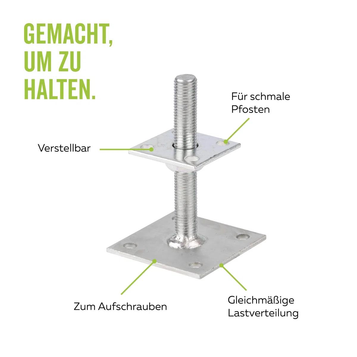 Alberts 218102 Pfostenträger | zum Aufschrauben | galvanisch verzinkt, dickschichtpassiviert | höhenverstellbar 30 - 150 mm | 70 x 70 mm