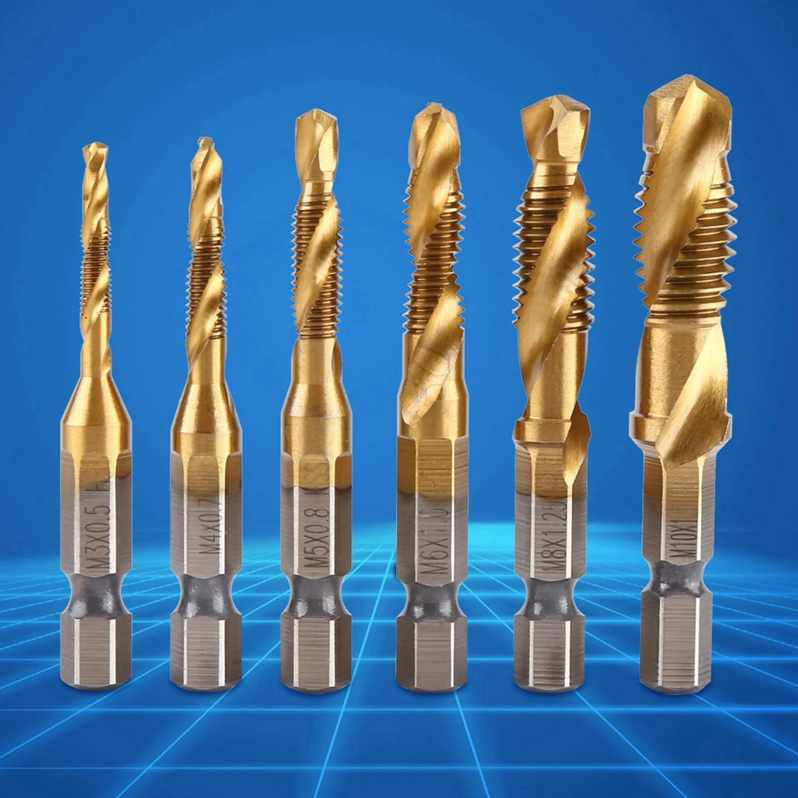 Dioche Metrisches Schnellarbeitsstahl-Gewindebohrer- und Bohrer-Set, Beschichtetes M3 Bis M10-Sechskantschaft-Spiralnut-Gewindeschneidwerkzeug für die Maschinelle Metallbearbeitung,