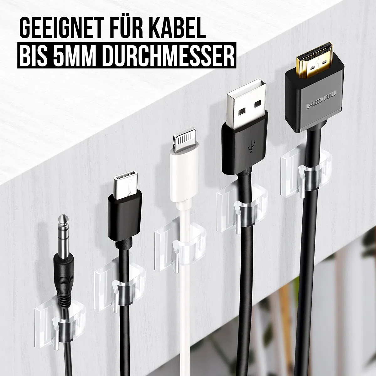 MYMIND® Kabelhalter selbstklebend 50 Stück Indoor & Outdoor – Kabelclips für Kabelmanagement – Kabelklemmen & Kabelorganisator für Schreibtisch – Kabelbefestigung für Lichterkette