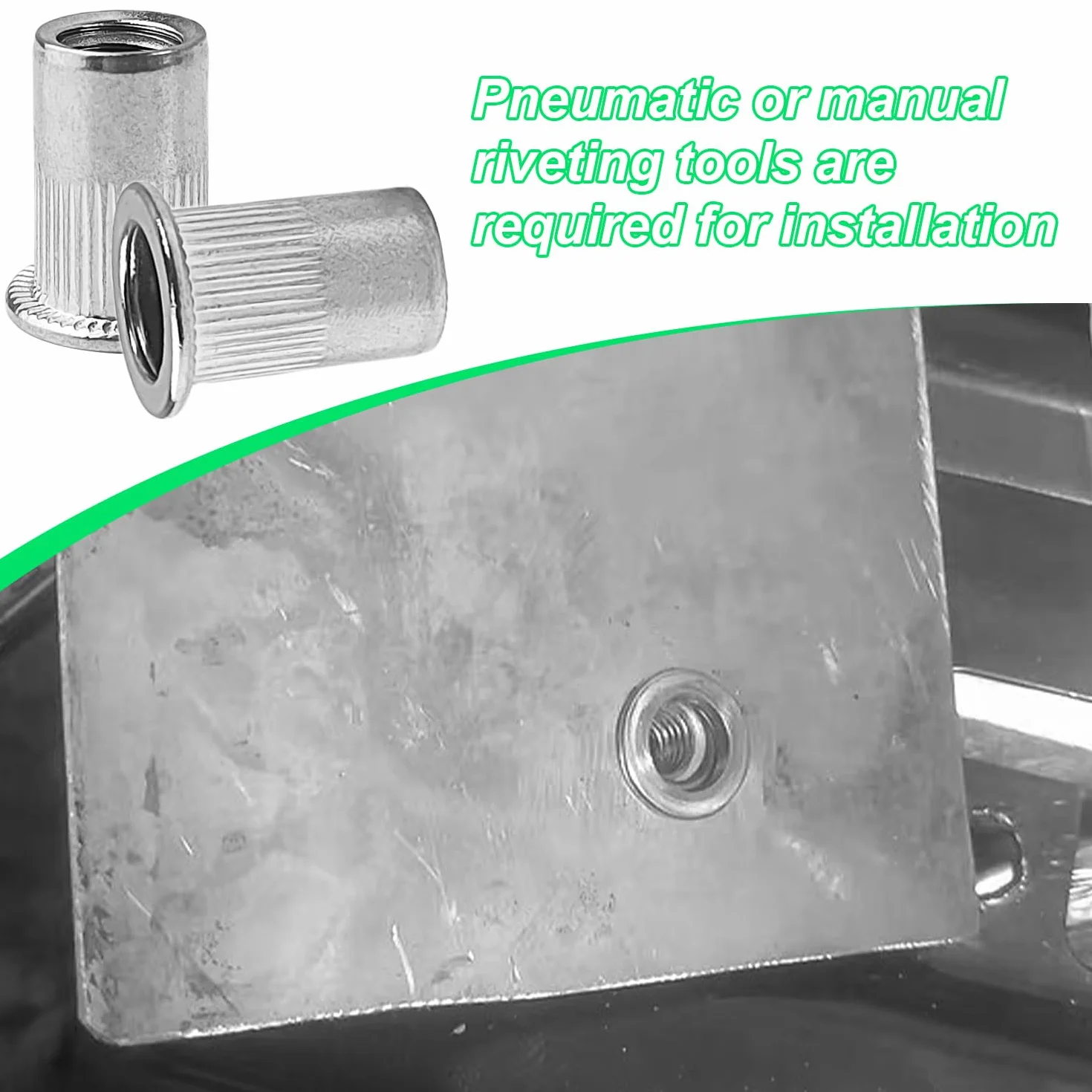 100 Stück Nietmuttern M8, Edelstahl, mit Gerilltem Körper Nietmuttern, Gewindenieten, 10 mm Einpressmuttern, Geeignet für Metall- und Kunststoffplatten (Silber)