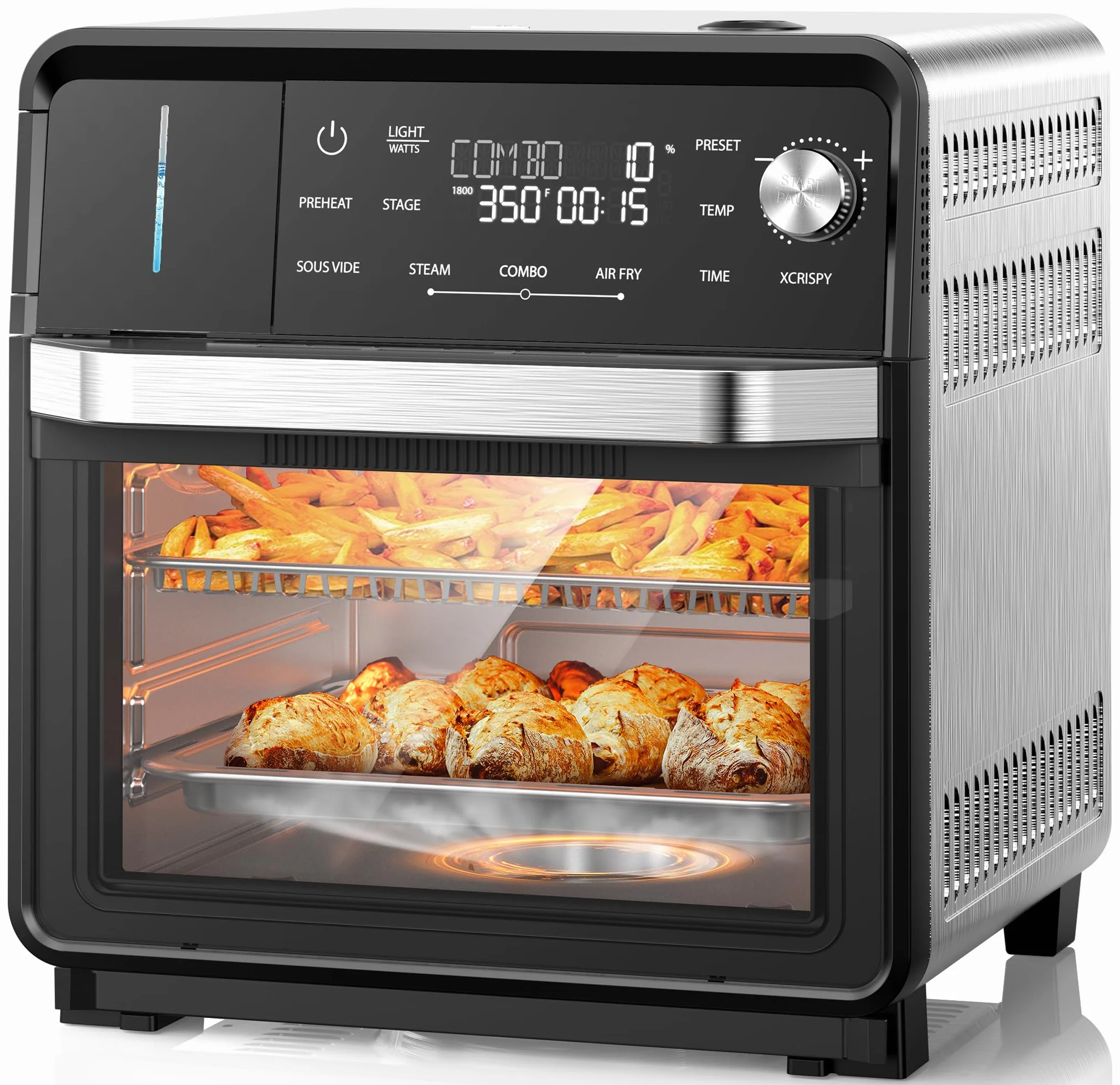 Combi Steam Oven, Non-Toxic Stainless Steel Multi-Cooker, 16 quarts | Air Fry, Sous Vide, Toast & More, 50-450°F Precision, 120 Presets, Moisture Control, Programmable, Easy to Clean