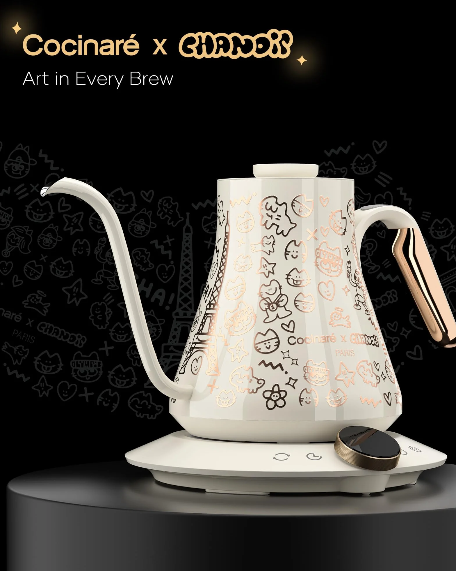 Gooseneck Electric Kettle, ±0.5°F Precision Temperature Control for Pour-over Coffee & Tea, 0.9L, Limited Artist Collaboration