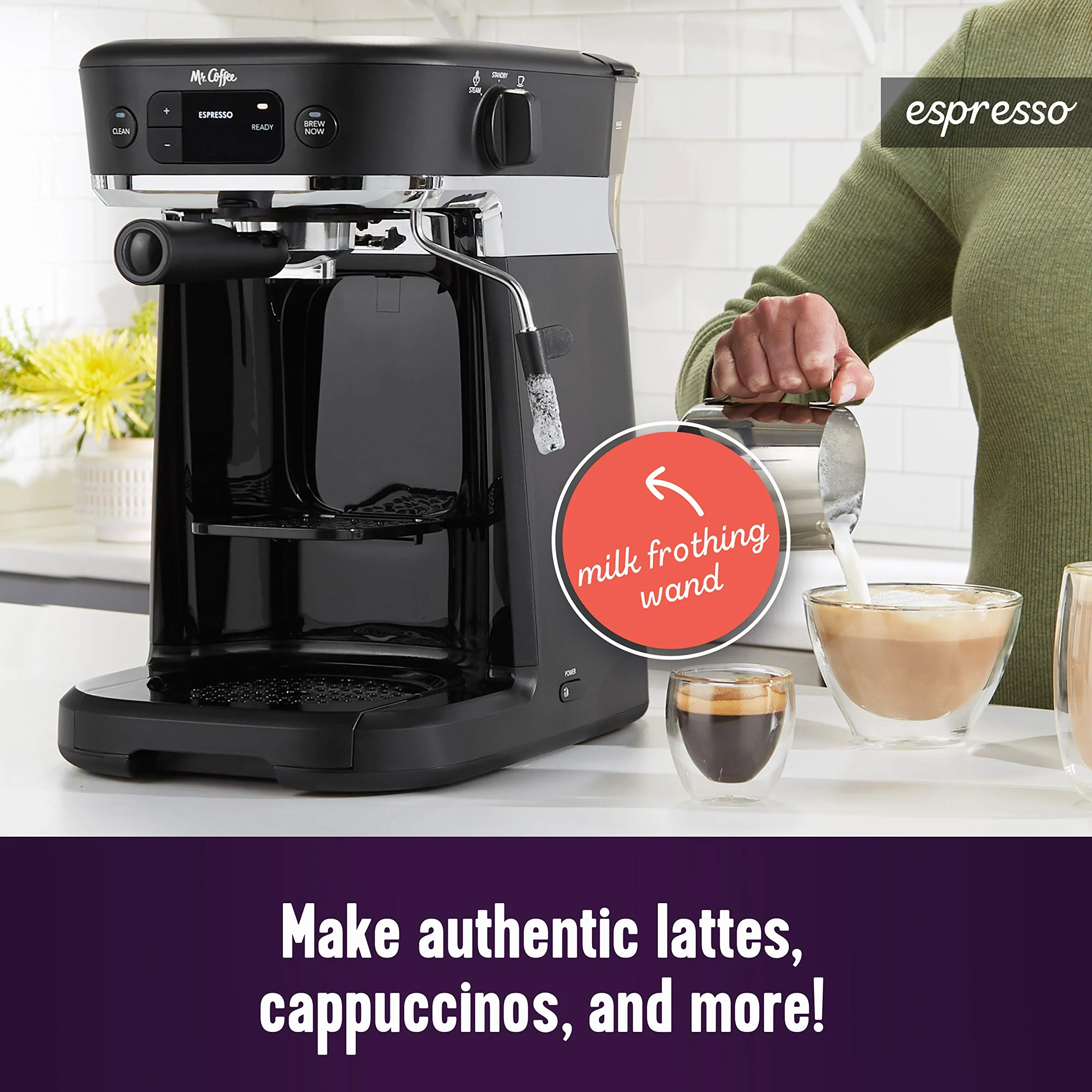 Mr. Coffee All-in-One Occasions Specialty Pods Coffee Maker, 10-Cup Thermal Carafe, and Espresso with Milk Frother and Storage Tray, Black