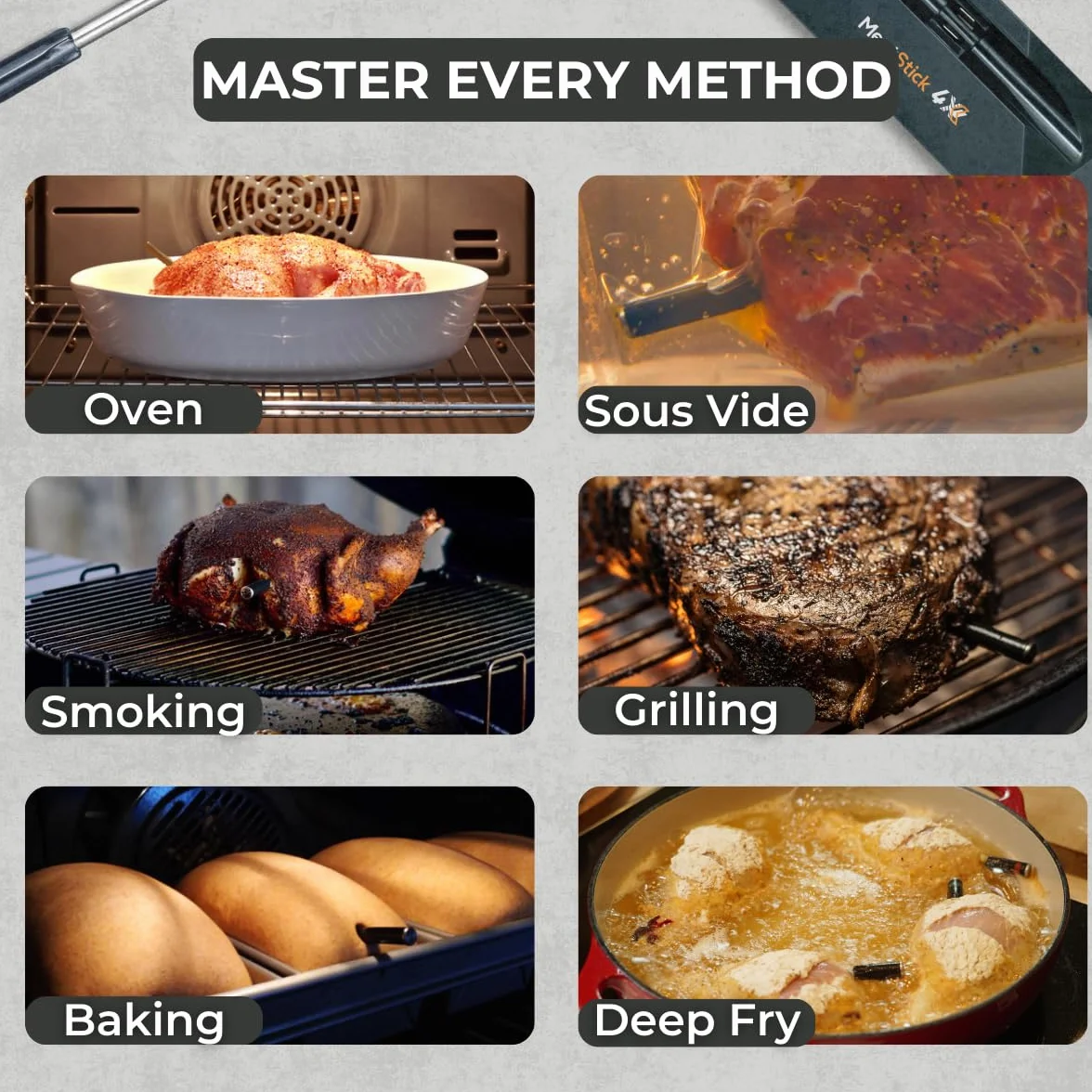 MeatStick 4X Bluetooth Wireless Meat Thermometer, 650ft+ Range Grill Probe | 4 sensors, 572°F ambient rating, 70+ hr battery. Built for big cuts and long smokes. For Grilling, Smoker, Oven, BBQ