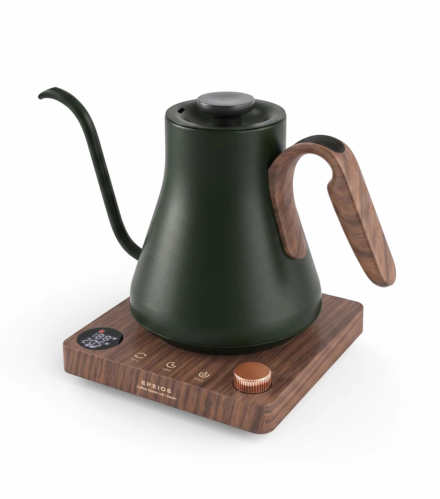Gooseneck Electric Kettle 1°F Temperature Control,1200W,0.9L,Green | Rapid Heating, for Pour Over Coffee & Tea,Hot water Boiler,Brew Timer, 304 Stainless Steel Interior, Auto Shut-Off