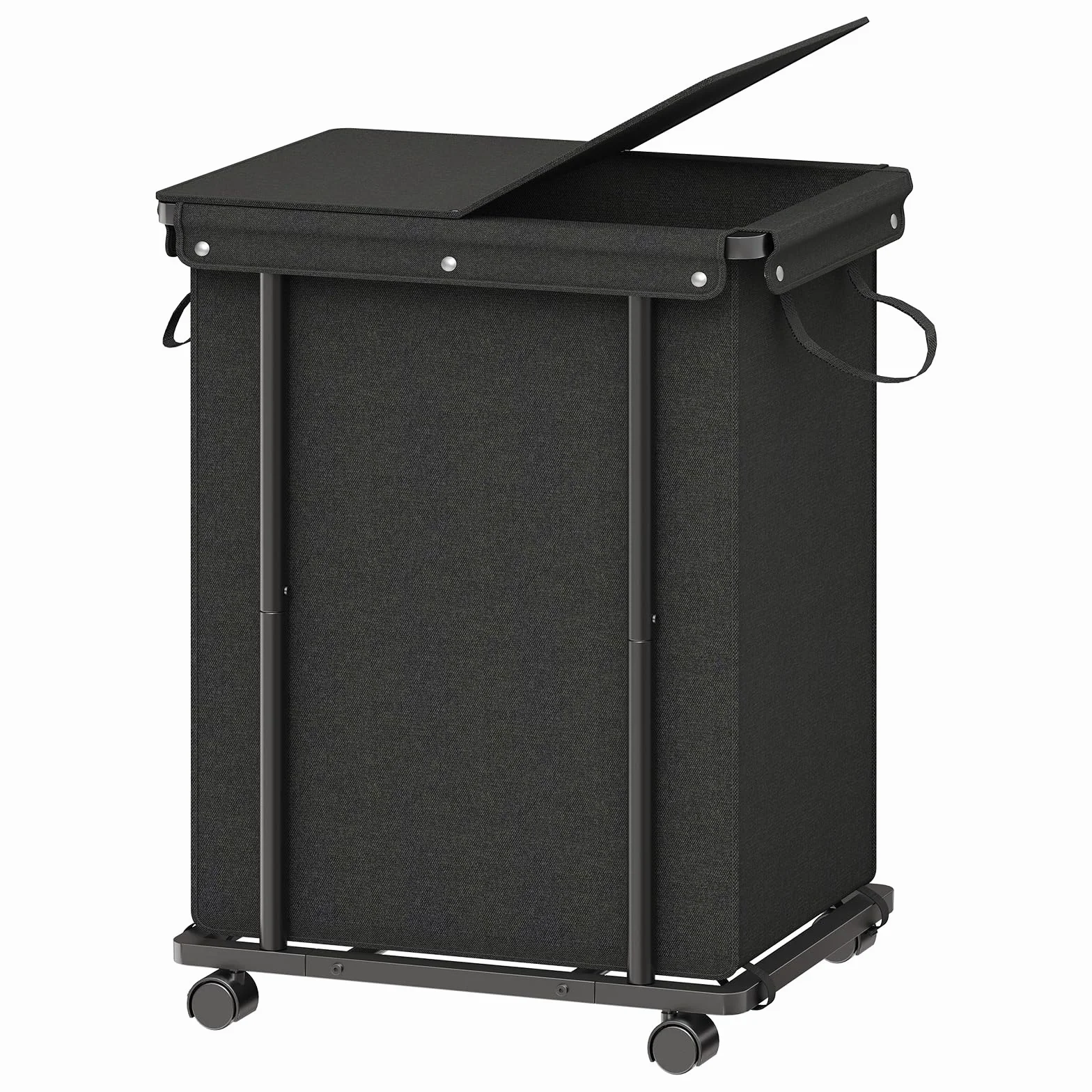 HOOBRO 44 Gal Laundry Hamper with Lid and Wheels, Rolling Laundry Cart | With Removable Laundry Bag, Dual Handles, Metal Frame, for Bedroom, Laundry Room, Dorm, Black