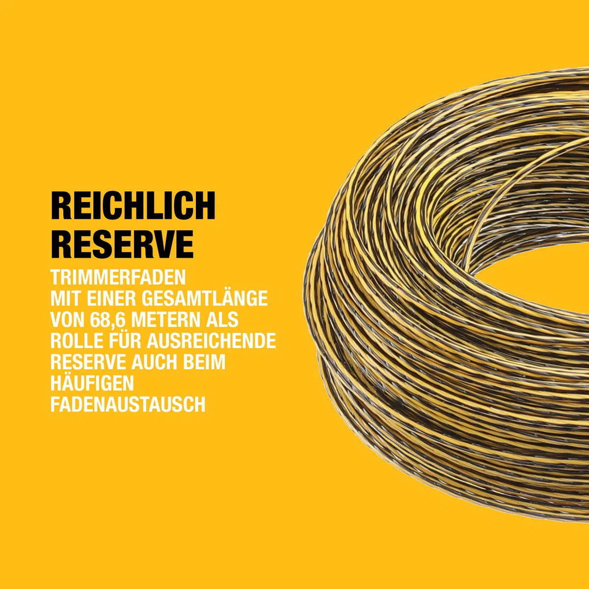 DEWALT Trimmerfaden (Länge: 68,6 m, Durchmesser: 2,0 mm, passend zu DEWALT Rasentrimmern DCM561P1 und DCM561PB), DT20651-QZ