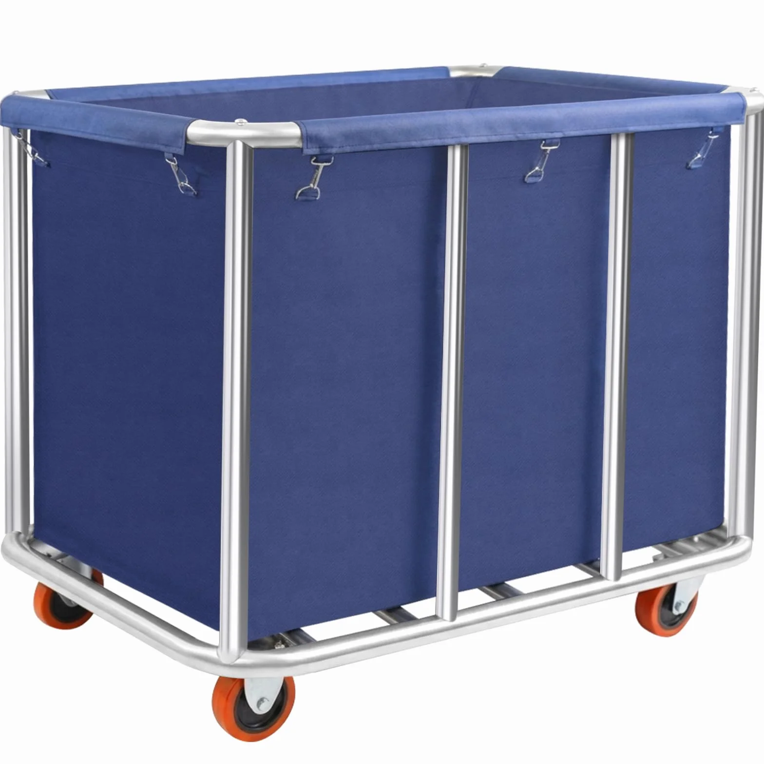 420L Commercial Rolling Laundry Cart, 440lbs Heavy Duty Steel Hamper, Blue | Ideal for hotels, hospitals, dorms & laundries, Removable waterproof bag, 360° lockable casters