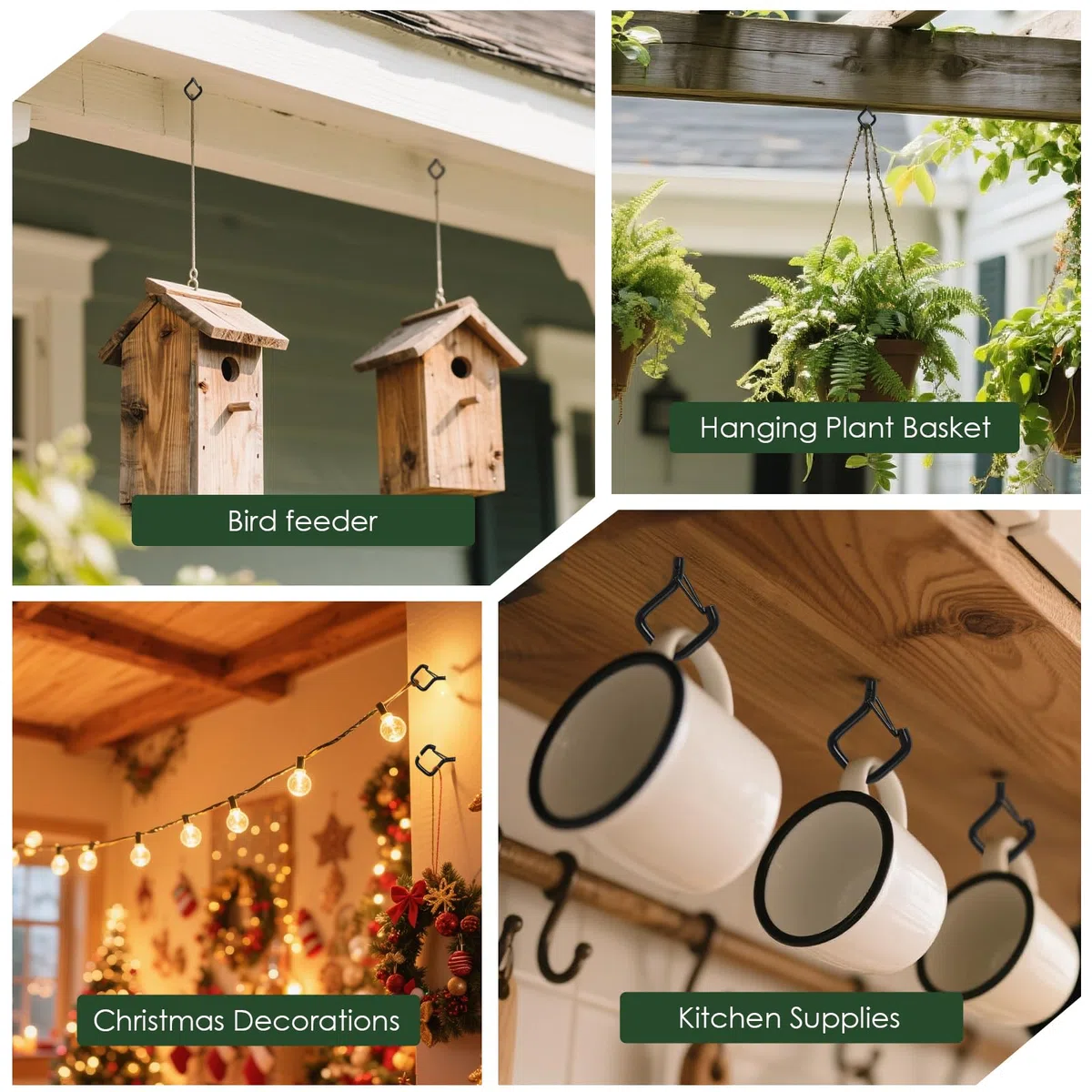 35 Stück Schraubhaken Schwarz, Edelstahl Hakenschrauben mit Sicherung, Haken zum Schrauben, Deckenhaken Wandhaken zum Pflanzenkörben Vogelhäuschen Windspielen Lichterketten (35PCS)