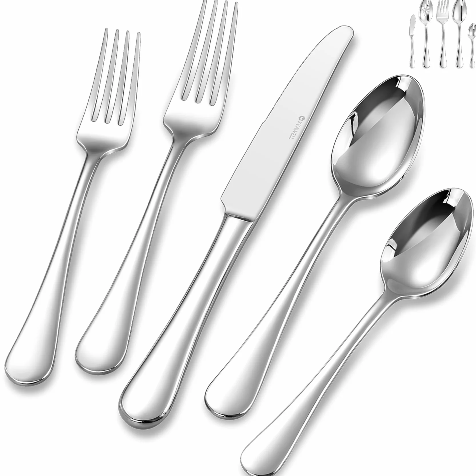 Premium Verona 20/45/65-Piece Silverware Set (65, Silver) | 18/10 Stainless Steel; Brilliant Mirror Finish; Fine Flatware Set; Smooth Edges; Dishwasher Safe; Service for 4/8/12